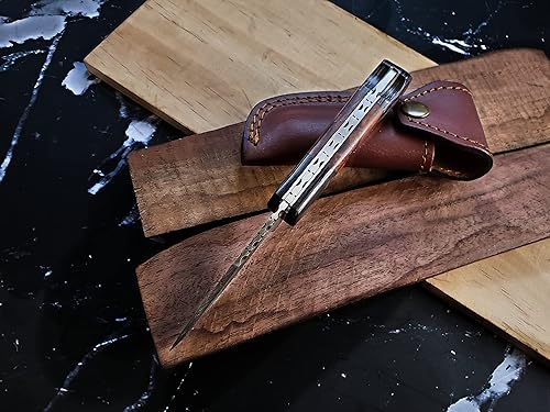 Miniatura 4 de Titan International Knives Titan International Knives1095 Cuchillo de bolsillo fresco de hoja de acero de Damasco de alto carbono para