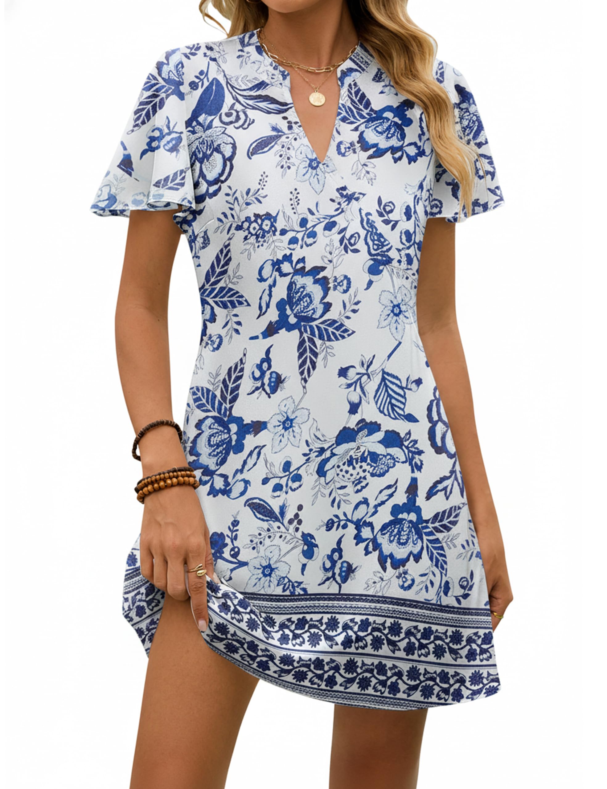 Blooming Jelly Womens Swimsuit Coverup Beach Bathing suit Cover Ups Holiday Mini Dresses Henley V Neck M Boho