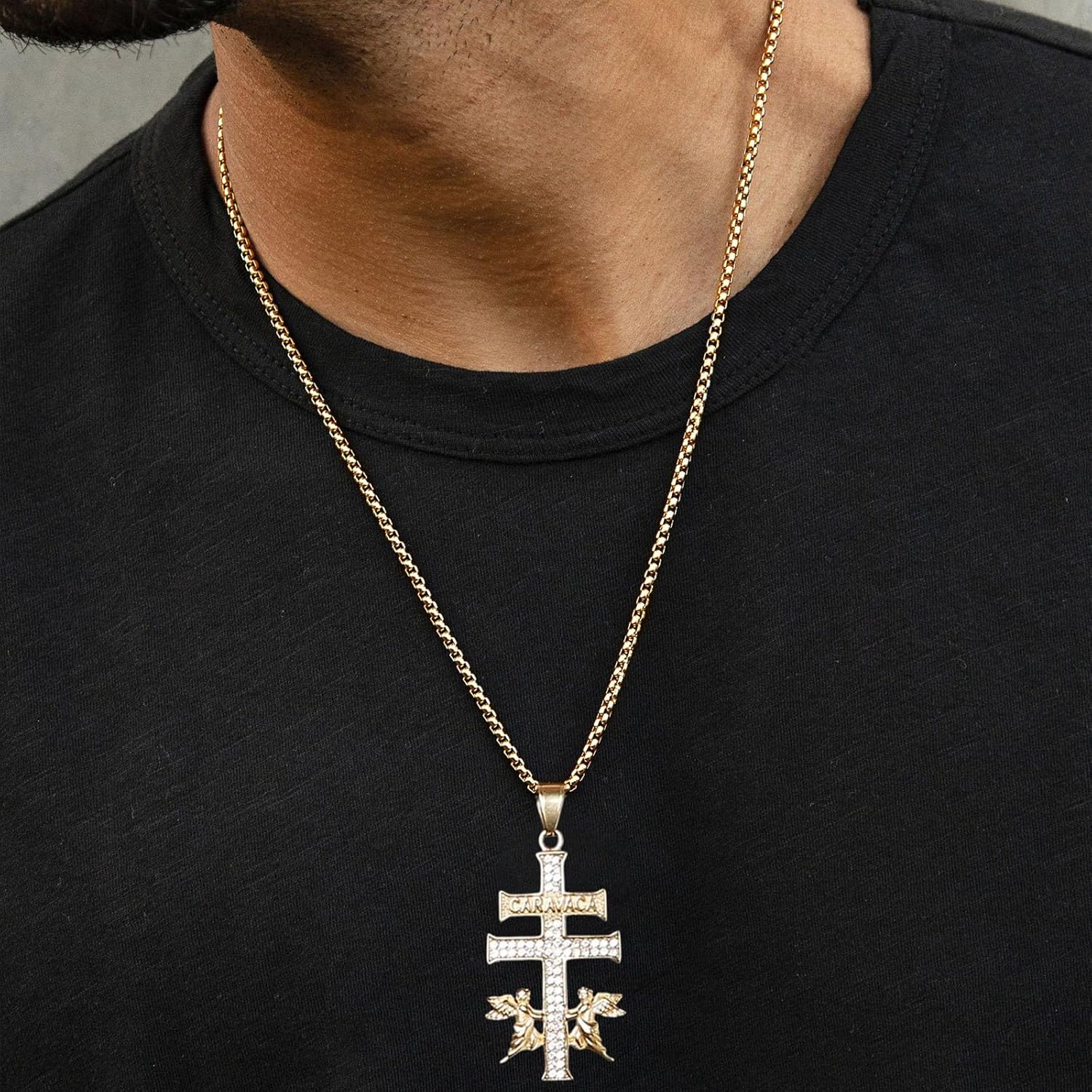 AsAlways 14K Gold Plated Cruz de Caravaca Cross Necklace for Men Women Stainless Steel Cubic Zirconia Crucifix Cross Pendant Faith Amulet Jewelry Gift - Image 3