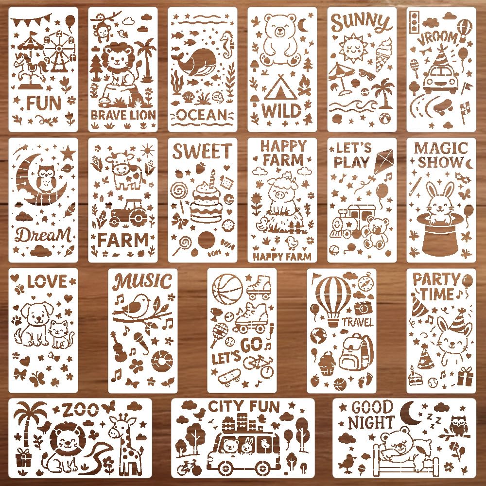 HLIWS 20 Pcs Plastic Reusable Stencil Template, Funny Stencil, Cute Drawing Stencils, for Wood, Fabric Cards, Walls, Journals, Scrapbooking — image 1
