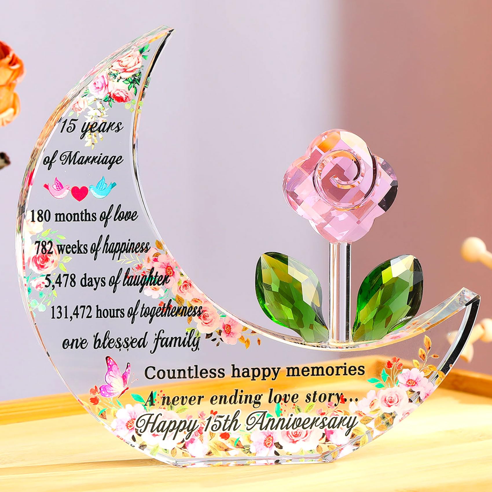 Ornalrist Crystal 15th Wedding Anniversary Glass Gifts 15 Years Souvenir