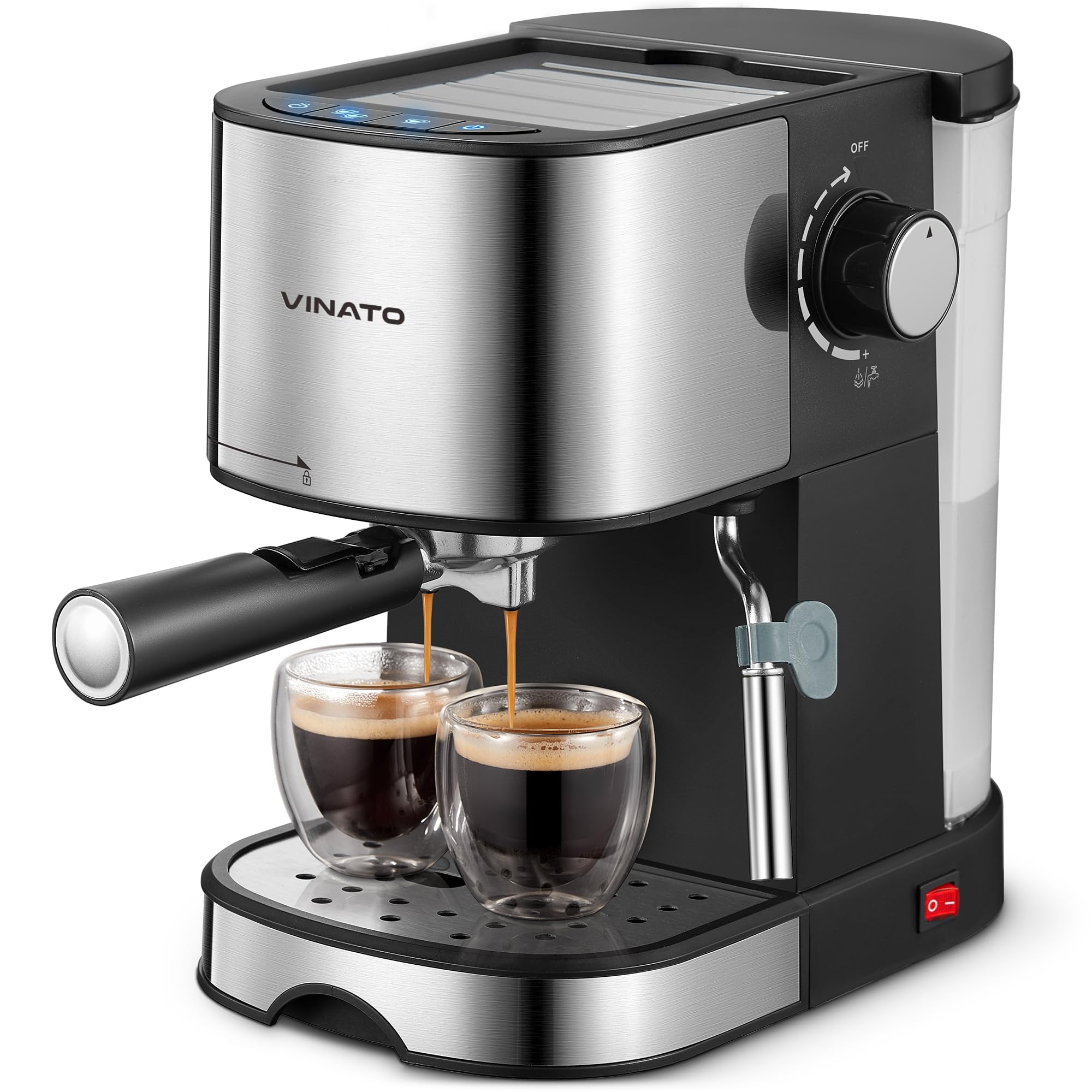 VINATO Cafetera Espresso 15 Bar, Cafetera Espresso con Espumador de Leche Profesional, Pequeña Cafetera Espresso para Cappuccino, Latte & Macchiato