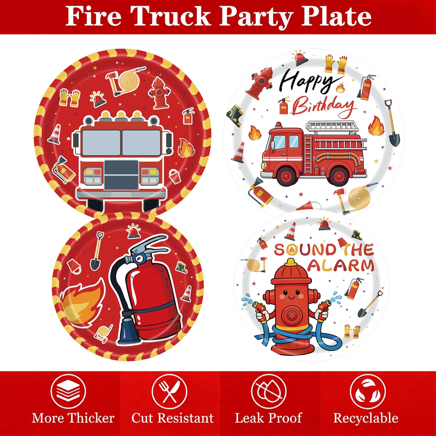 Firetruck Birthday Decorations Tableware Set for 24 Guests, Fire Truck Birthday Party Supplies with 9 Plates, 7 Dessert Plates, Napkins, Cups, Forks and Knives, Firefighter Birthday Party Decorations