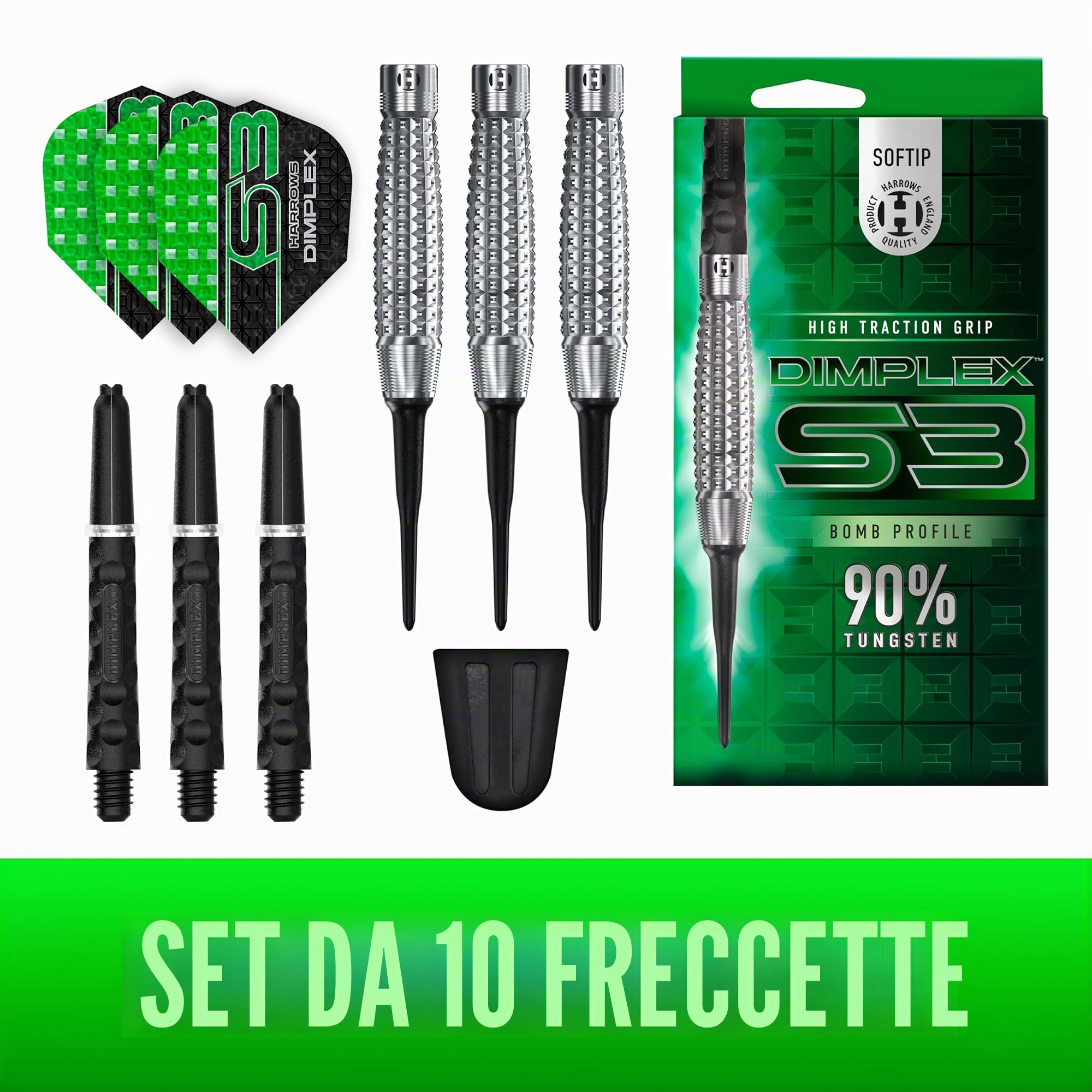 Harrows Dimplex S3 Bomb 90% Freccette Soft Darts 18G.