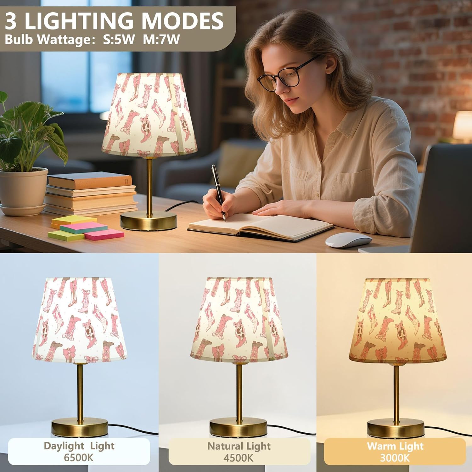 Western Cowgirl Boot Dimmable Table Lamp Night Light Bedroom Lamps for Nightstand Living Room Dorm Home Office Desk, LED Bulb Included, M