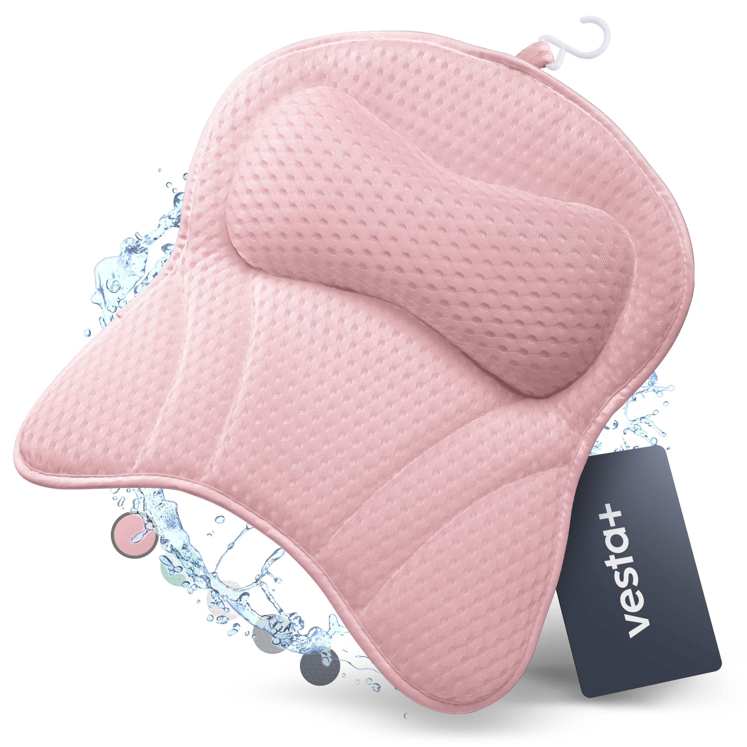 Vesta+ Cojín para bañera XXL rosa con 6 ventosas, 8 cm de reposacabezas