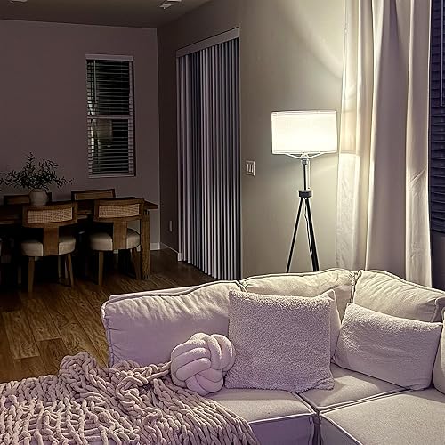 Miniatura 7 de HOMCOM Lámpara de pie trípode de 59.75 pulgadas con cadena de tracción, pantalla de tela E26, soporte de lámpara de acero para sala de estar,