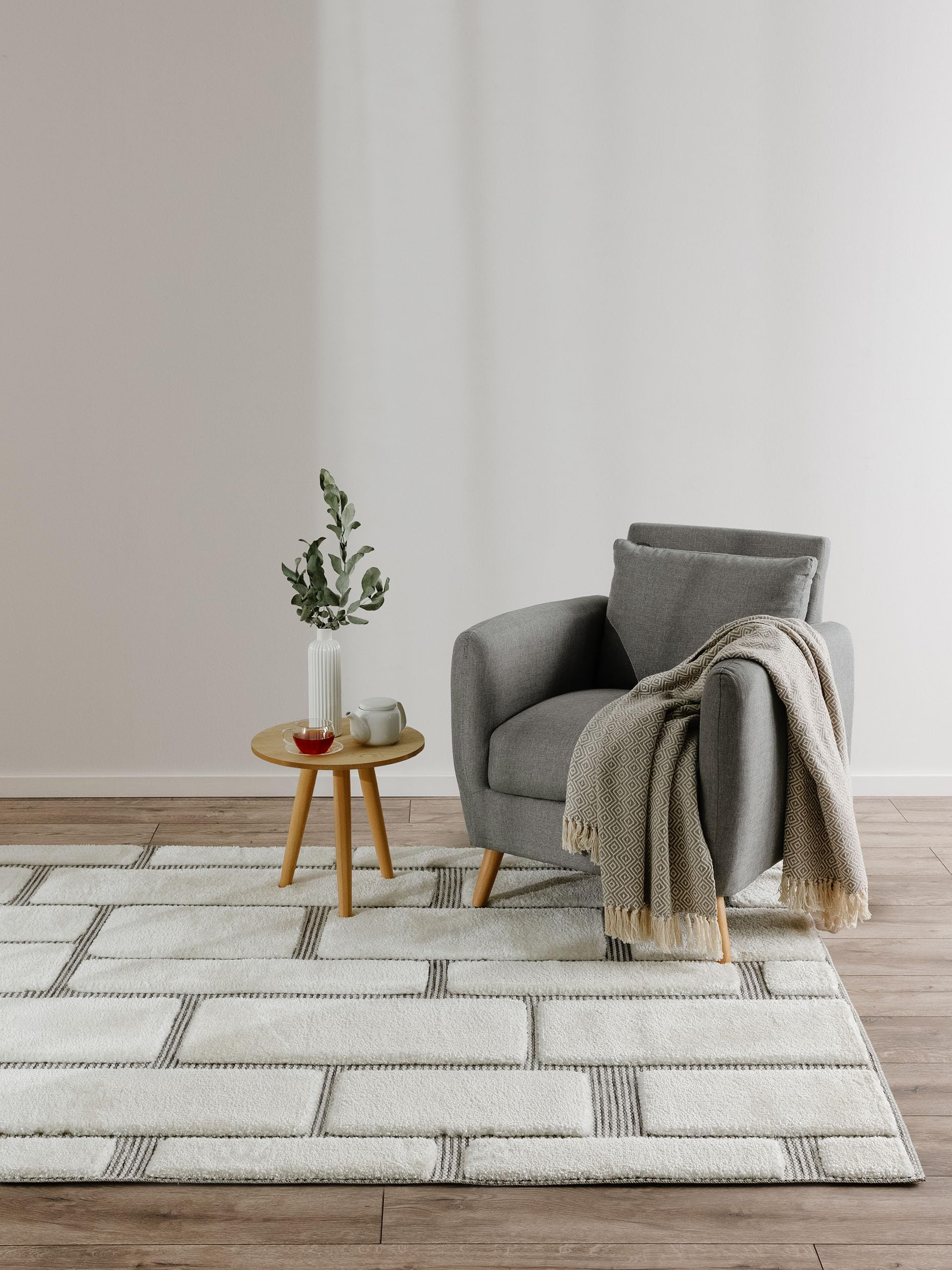 benuta Alfombra básica Elvy - Beige 250 x 350 cm - Resumen Suave Relieve Salón Alfombra de Salón - Fácil de limpiar - Resistente - Adecuado para calefacción por suelo radiante