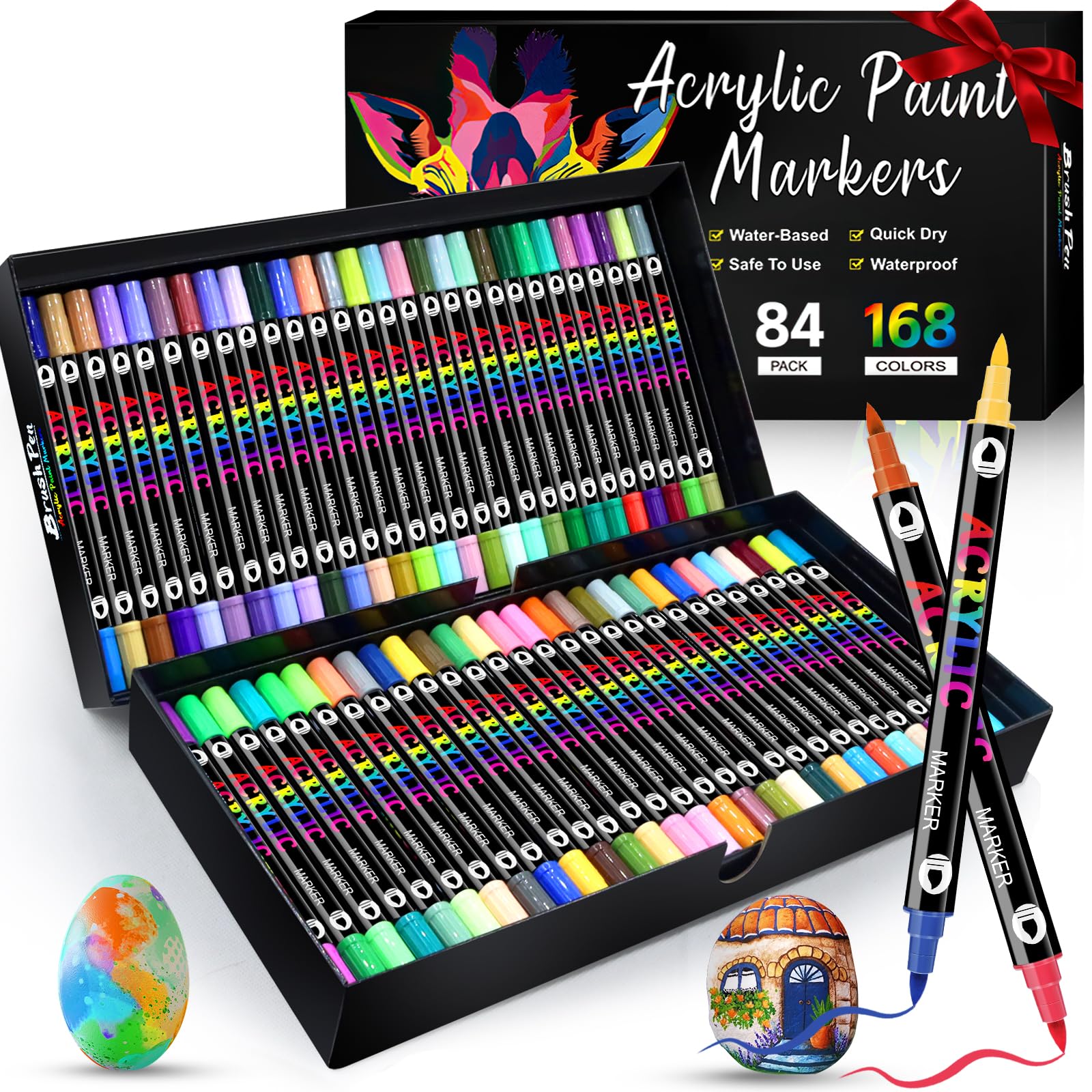 168 Couleurs Feutres Acrylique Coloriage Adulte, Feutre Peinture Acrylique | Séchage Rapide & Anti-Taches, Non Toxiques & Sans Odeur, Pour Pierre/Bois/Verre/Tissu | Artistes & Bricoleurs