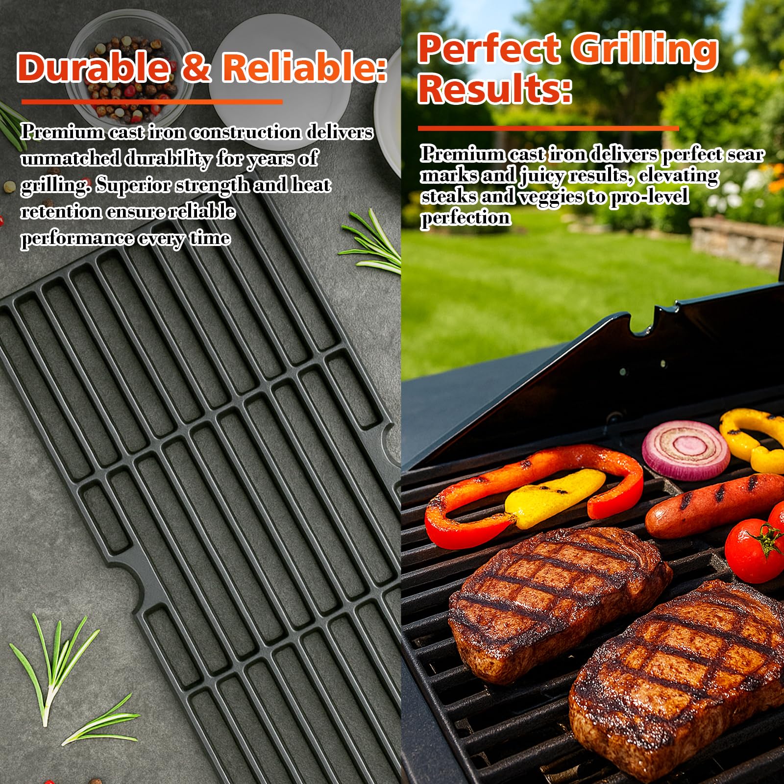 Denmay ruszt żeliwny 43 x 63 cm na grill Charbroil, Enders Boston 3, Enders Monroe 3 Pro, Landmann Triton 3&4, Profi Cook PC-GG 1058/1059, na Barbecook Siesta 310, Outdoorchef, Broil King, 3 sztuki