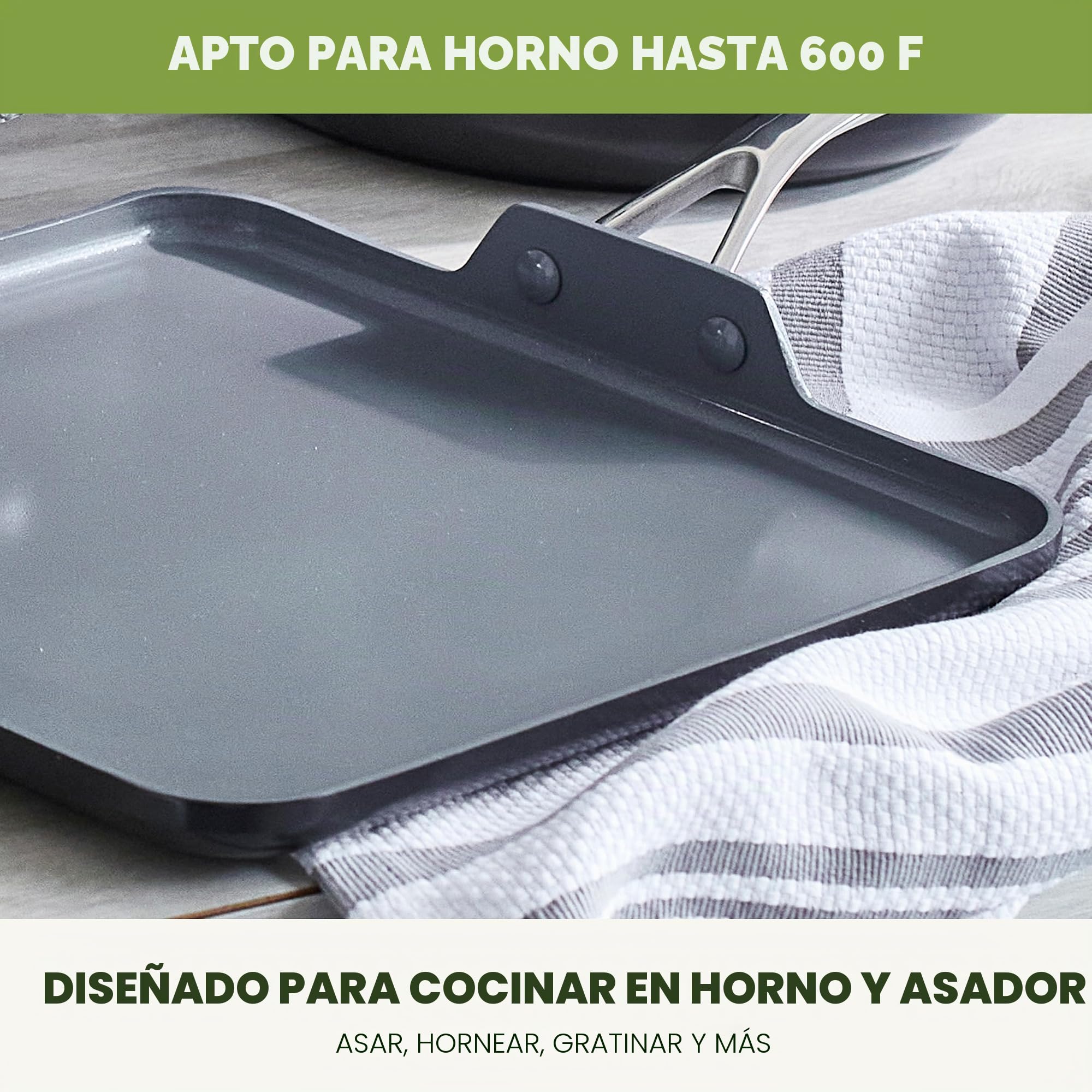 GreenPan Valencia Pro Sartén cuadrada 28 cm antiadherente cerámica anodizada dura, sin PFAS, inducción, apta para lavavajillas, apta para horno, gris