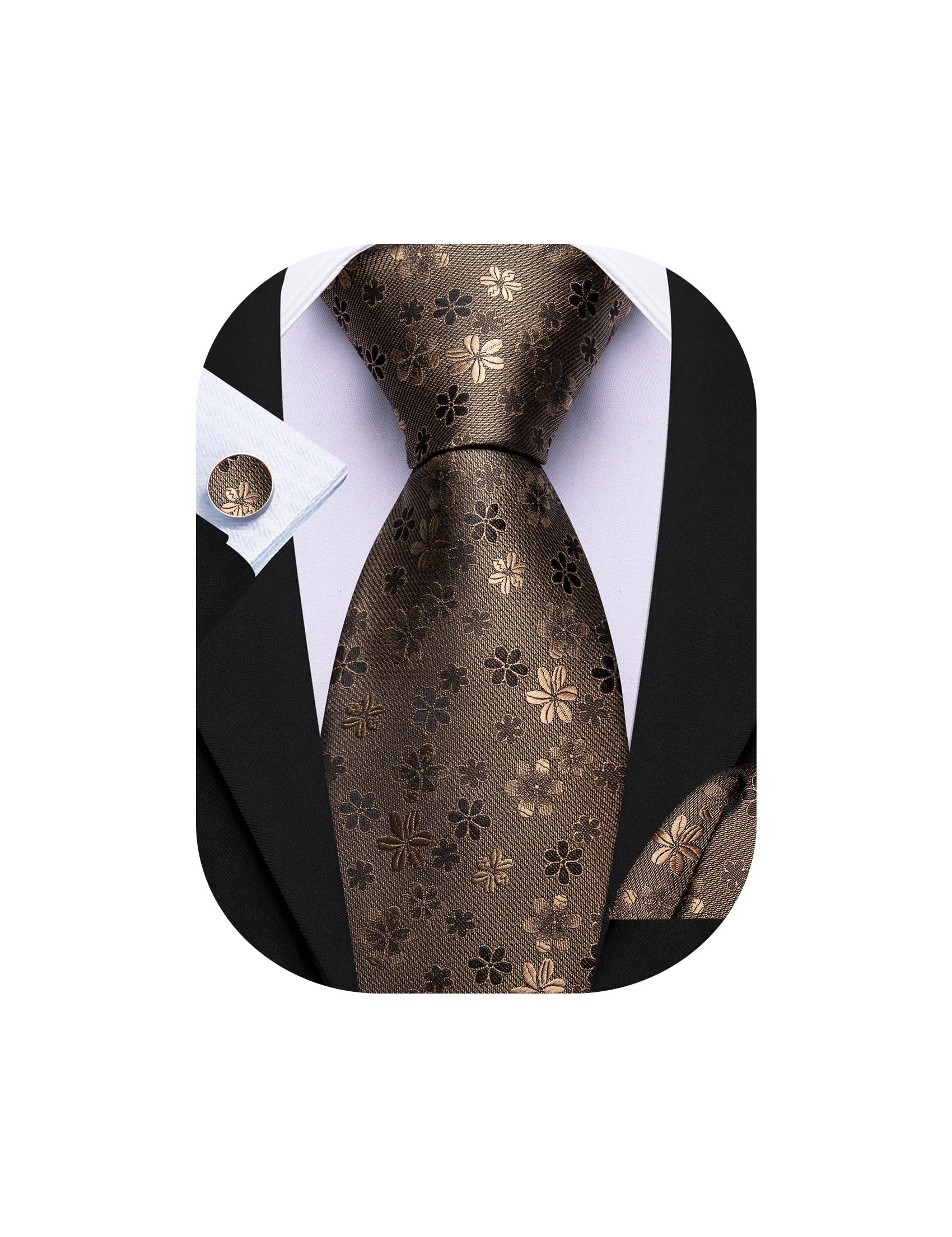 Barry.Wang Men Tie Set Floral Paisley Silk Necktie Pocket Square Cufflinks