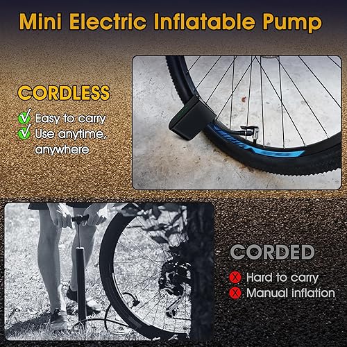 Miniatura 5 de Mini bomba de bicicleta portátil de 100 PSI, bomba de aire de 1260 mAh, adecuada para coches eléctricos, motocicletas, bicicletas y pelotas..
