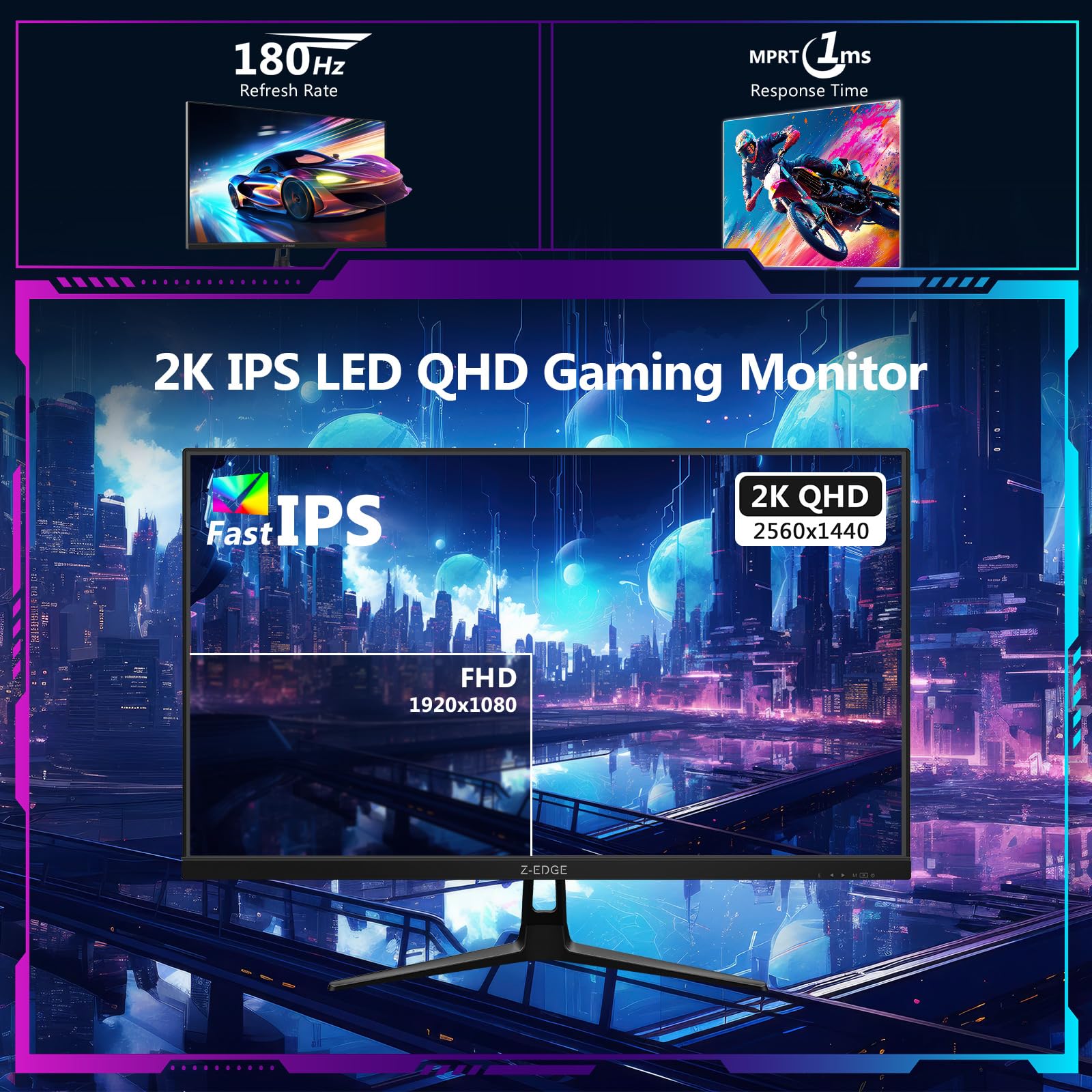 Amazon.co.jp: Z-Edge 27インチ ゲーミングモニター QHD 2K、180Hz