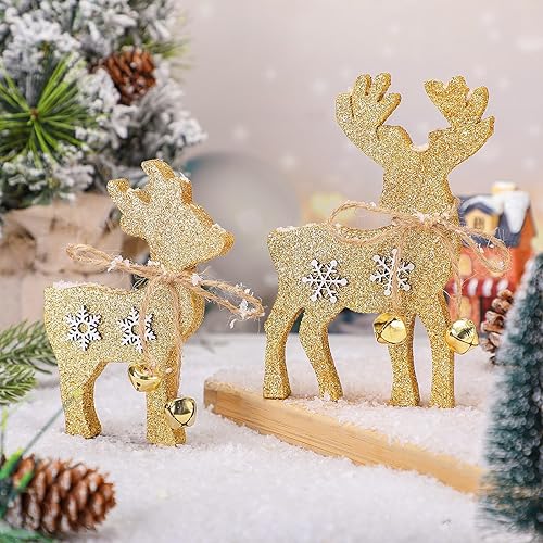 Miniatura 1 de 2 piezas de decoración navideña de renos de Navidad, decoración de escritorio de ciervos de Navidad, decoración de mesa de pie de reno rústico para