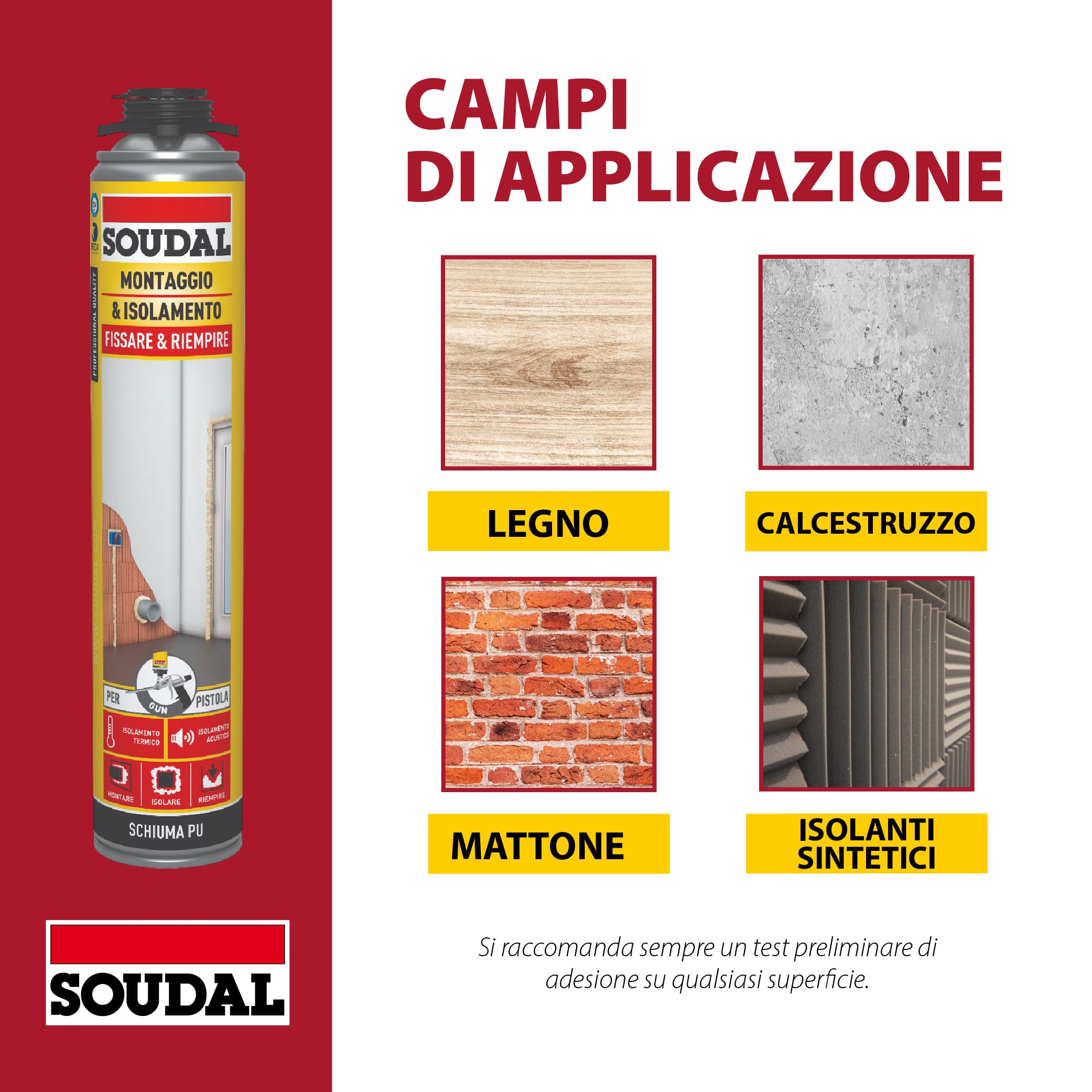 Soudal, Schiuma Montaggio & Isolamento Pistola, 12x750ml, Champagne, Espansione Elevata, Per Riempimento e Fissaggio, Ideale per Isolamento Termico e Acustico