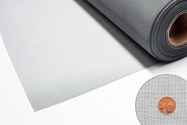 TESO moskitiera z gazy, ochrona przed komarami, odporna na działanie promieni UV, z powłoką PCW, pakowana pojedynczo (szara, 100 x 500 cm)