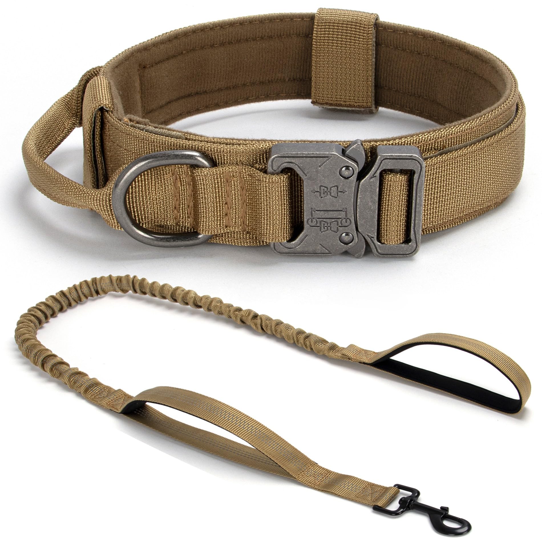 Tactical Dog Collar Set, Adjustable Military Training Nylon Dog Collar with Control Handle and Heavy Quick-Release Metal Buckle for Small Medium Large Dogs, Brown S — image 1