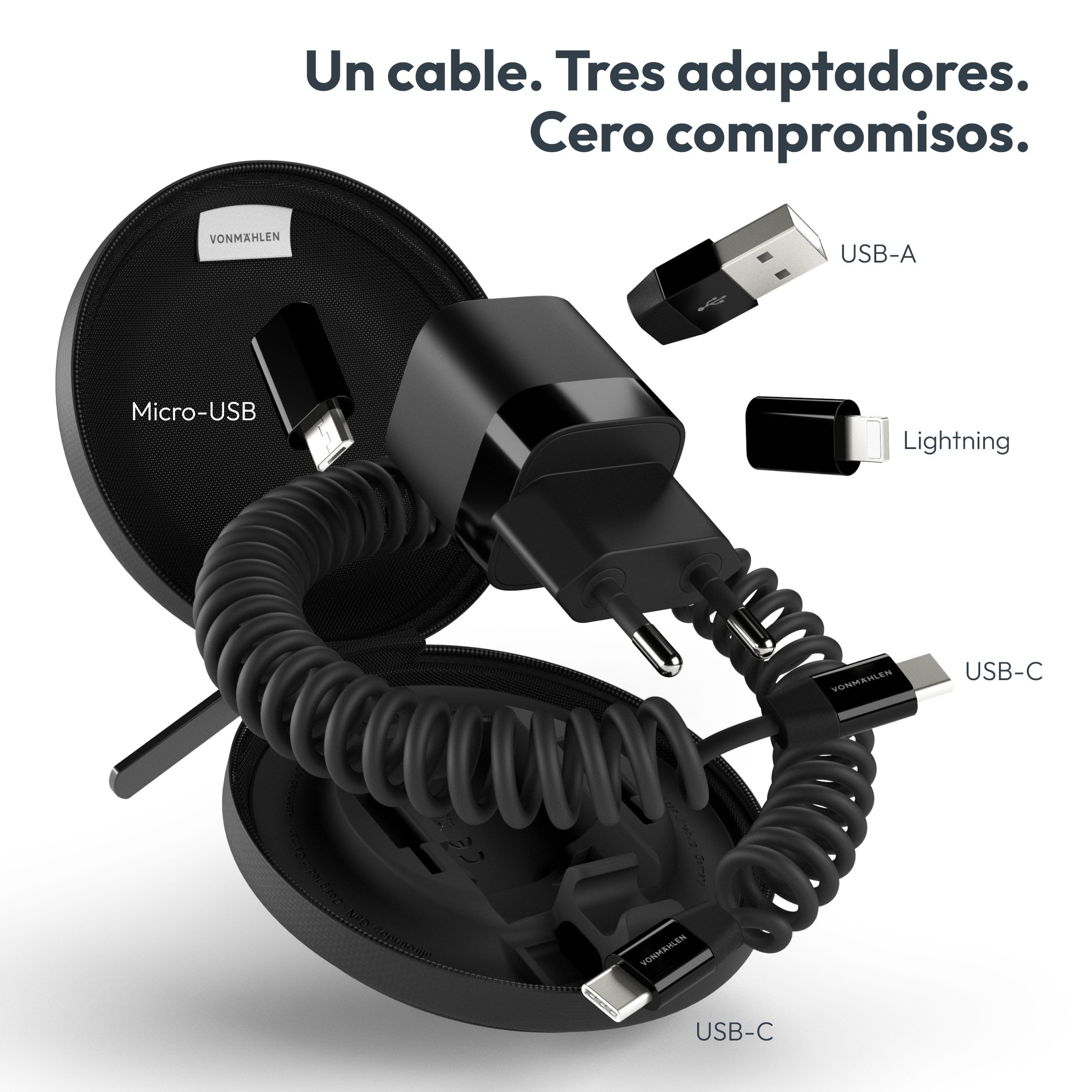 VONMÄHLEN allroundo GaN - Cargador rápido de 30 W con tecnología GaN, compatibilidad USB-C universal, funda de viaje incluida - Negro