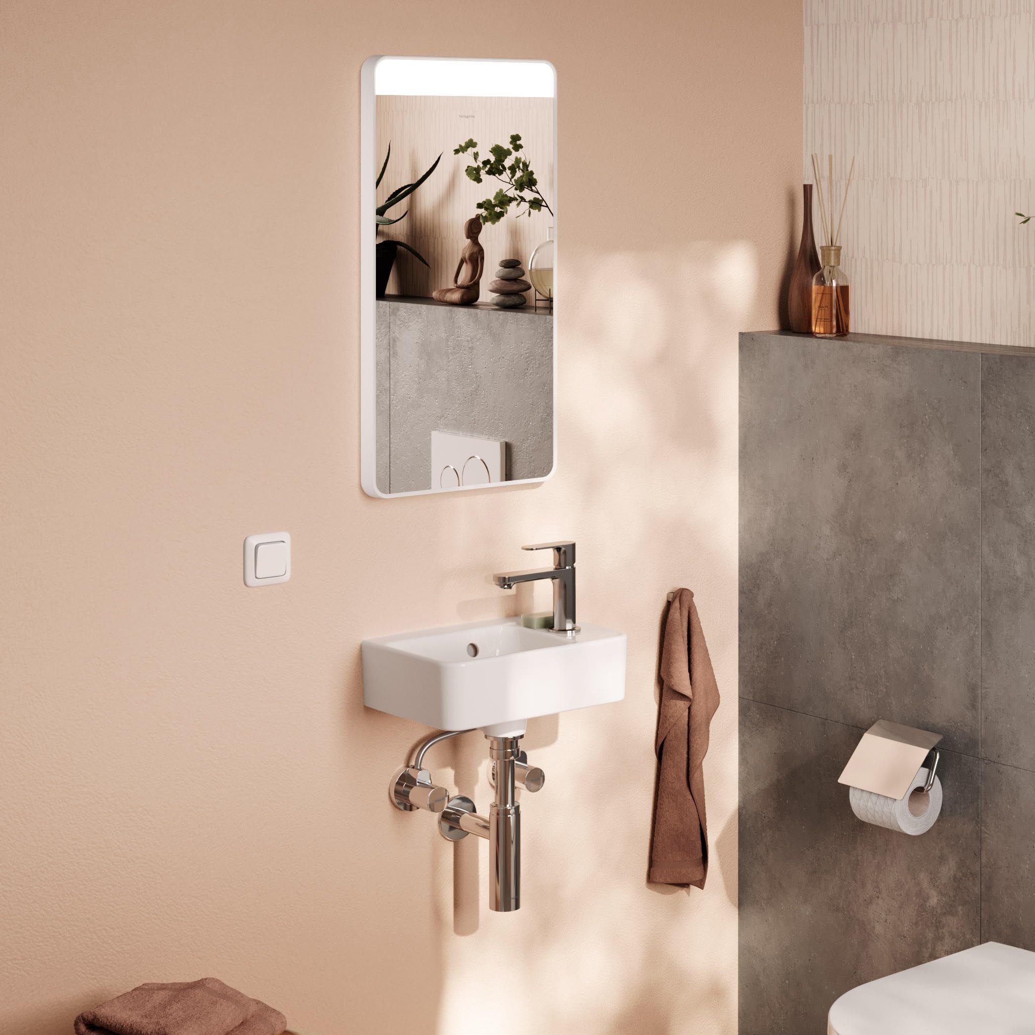 hansgrohe Xanuia Q - umywalka ręczna, mała umywalka 360 x 250 x 105 mm z otworem na kran i przelewem, umywalka WC dla gości, wisząca na ścianie, biała, 60129450