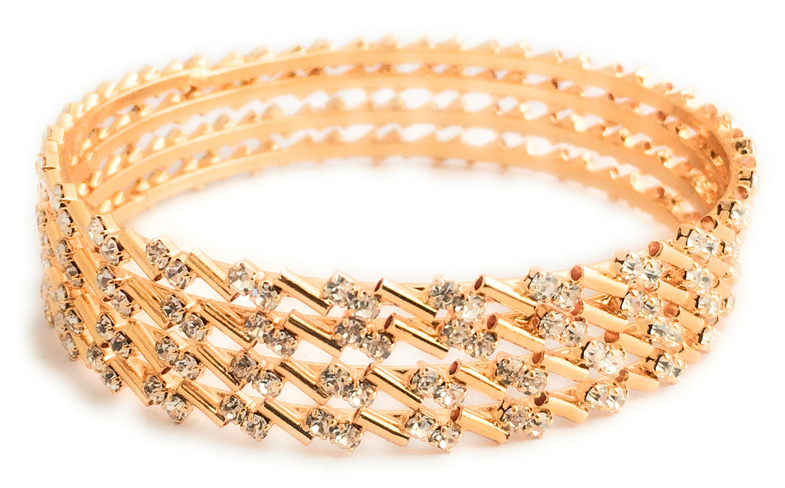 Sasitrends Copper One Gram Gold Plated Stone Bangles for Women and Girls - Set of 4