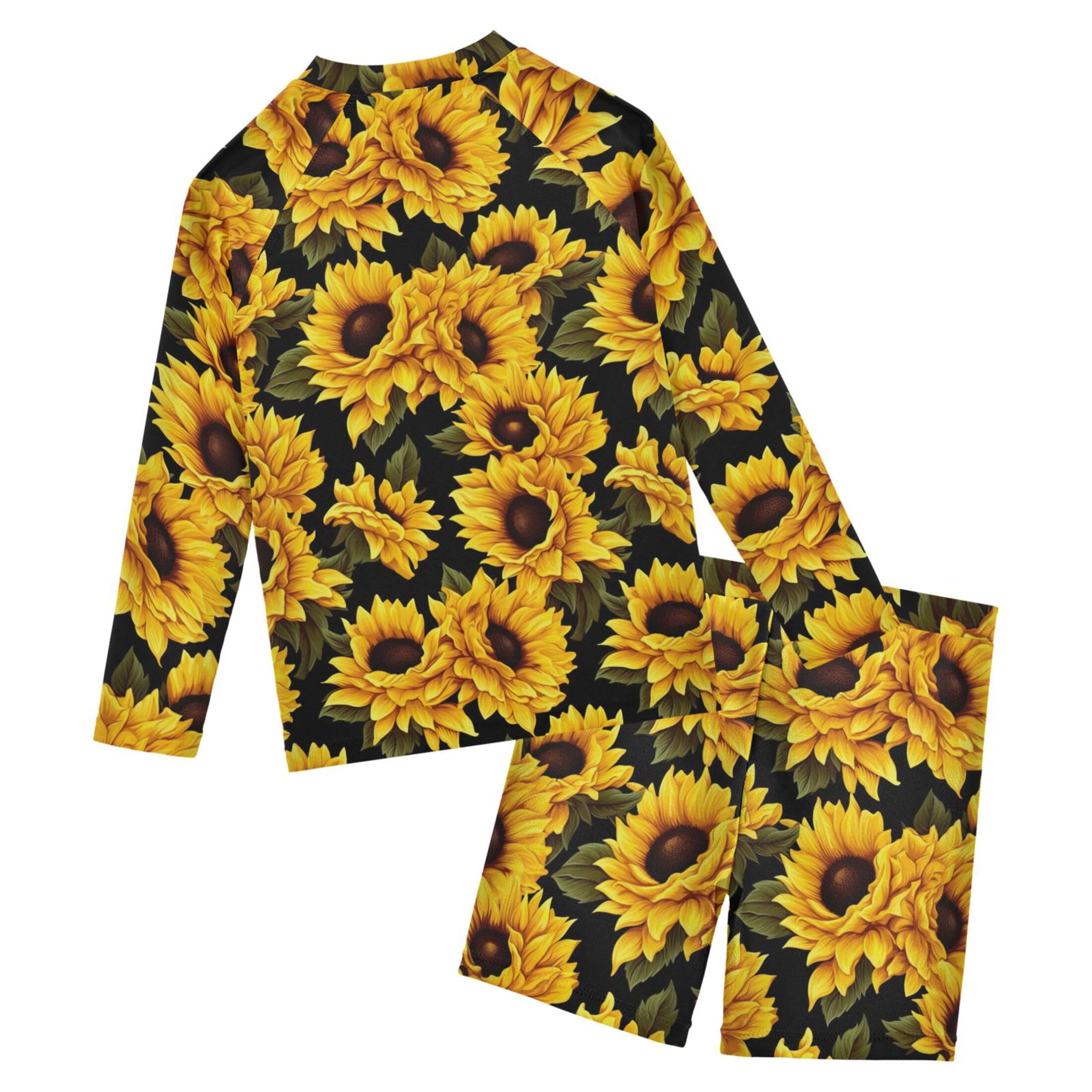 Sunflower Flowers Boys Rash Guard Swimsuits Set for Boys Long Sleeve Swim Shirts Bathing Suits with Trunks B0402461