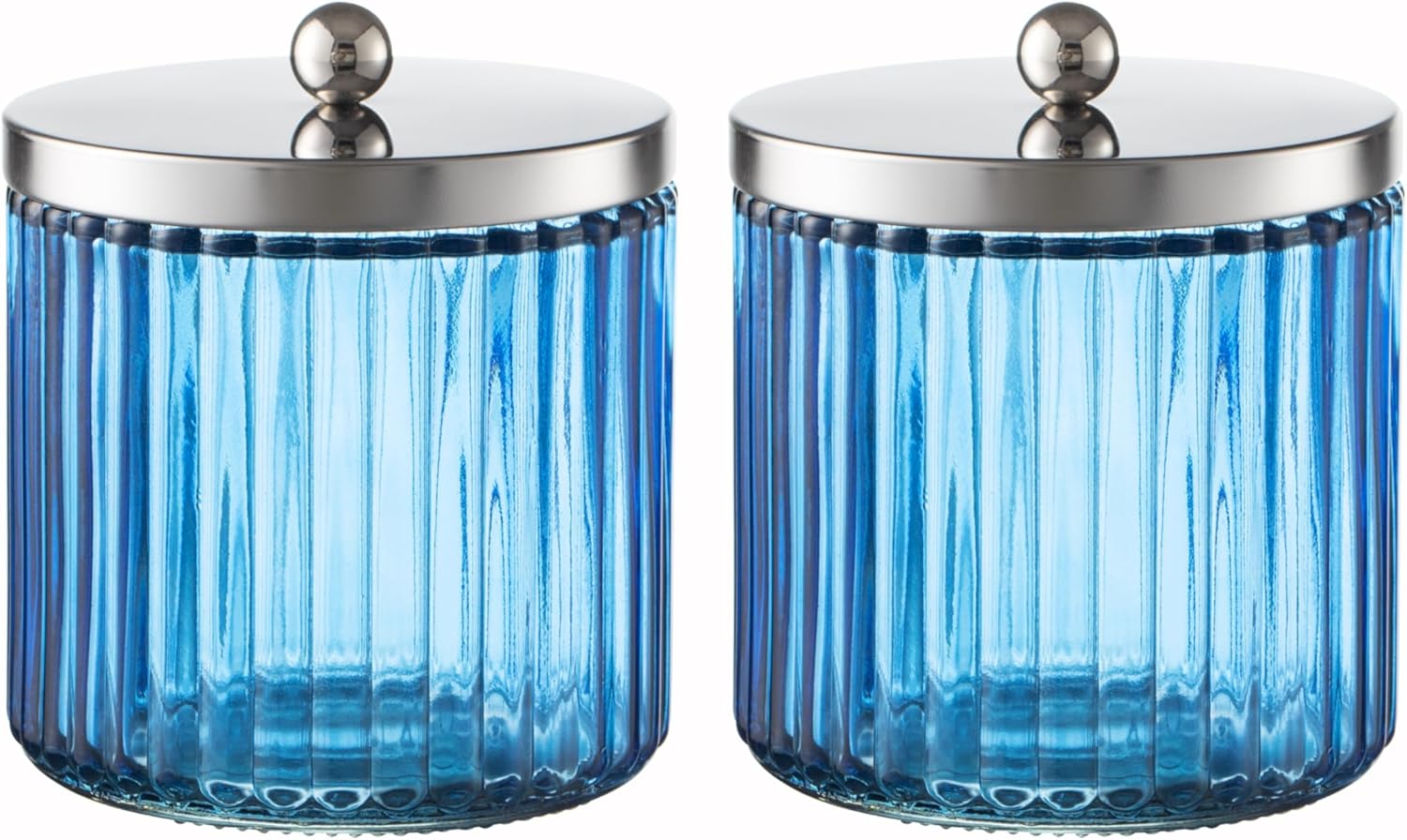 KMwares 2Pack Glass Bathroom Jars Blue Stripes Glass