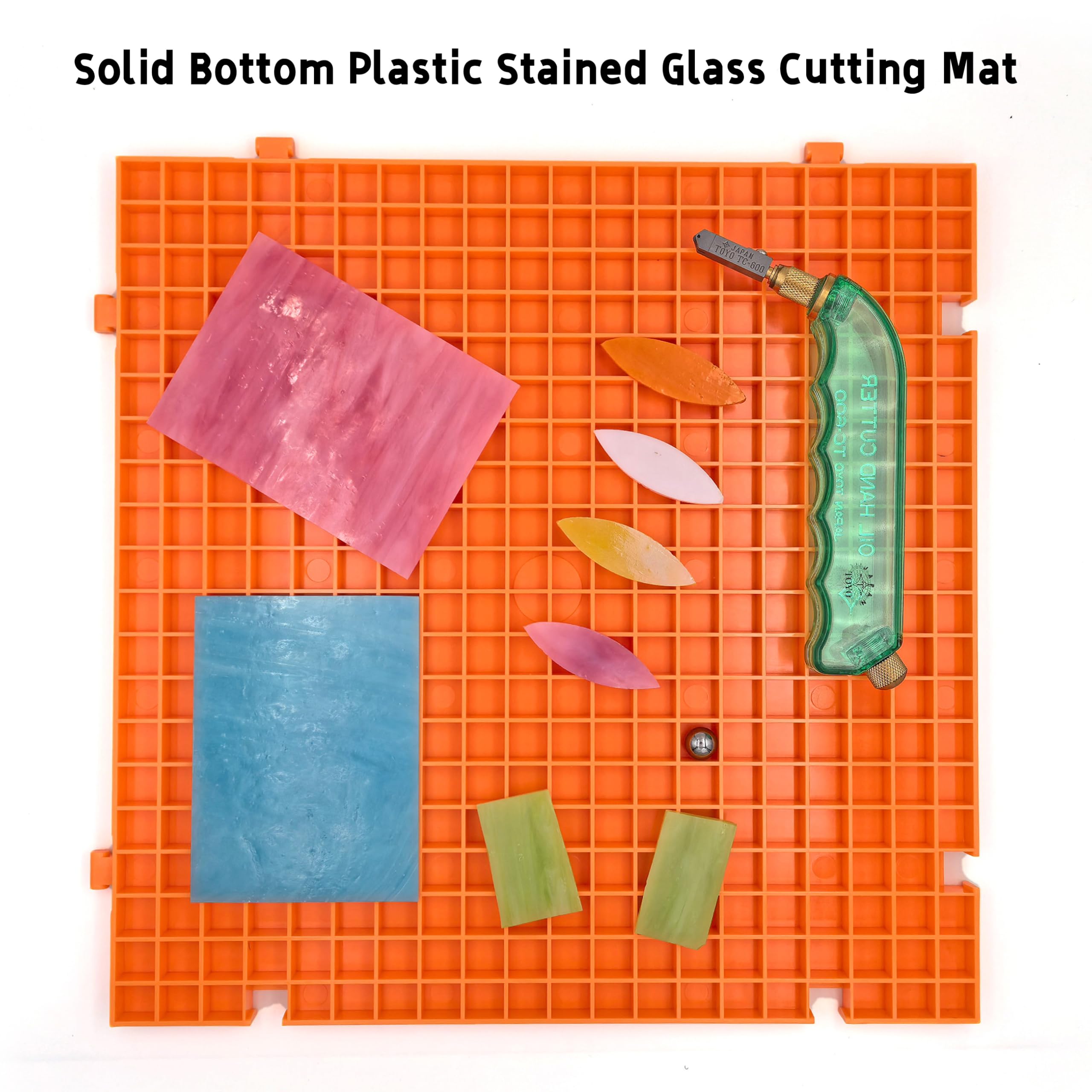 Stained Glass Cutting Mat, Solid Bottom Plastic Grid, Orange, 1 Pack