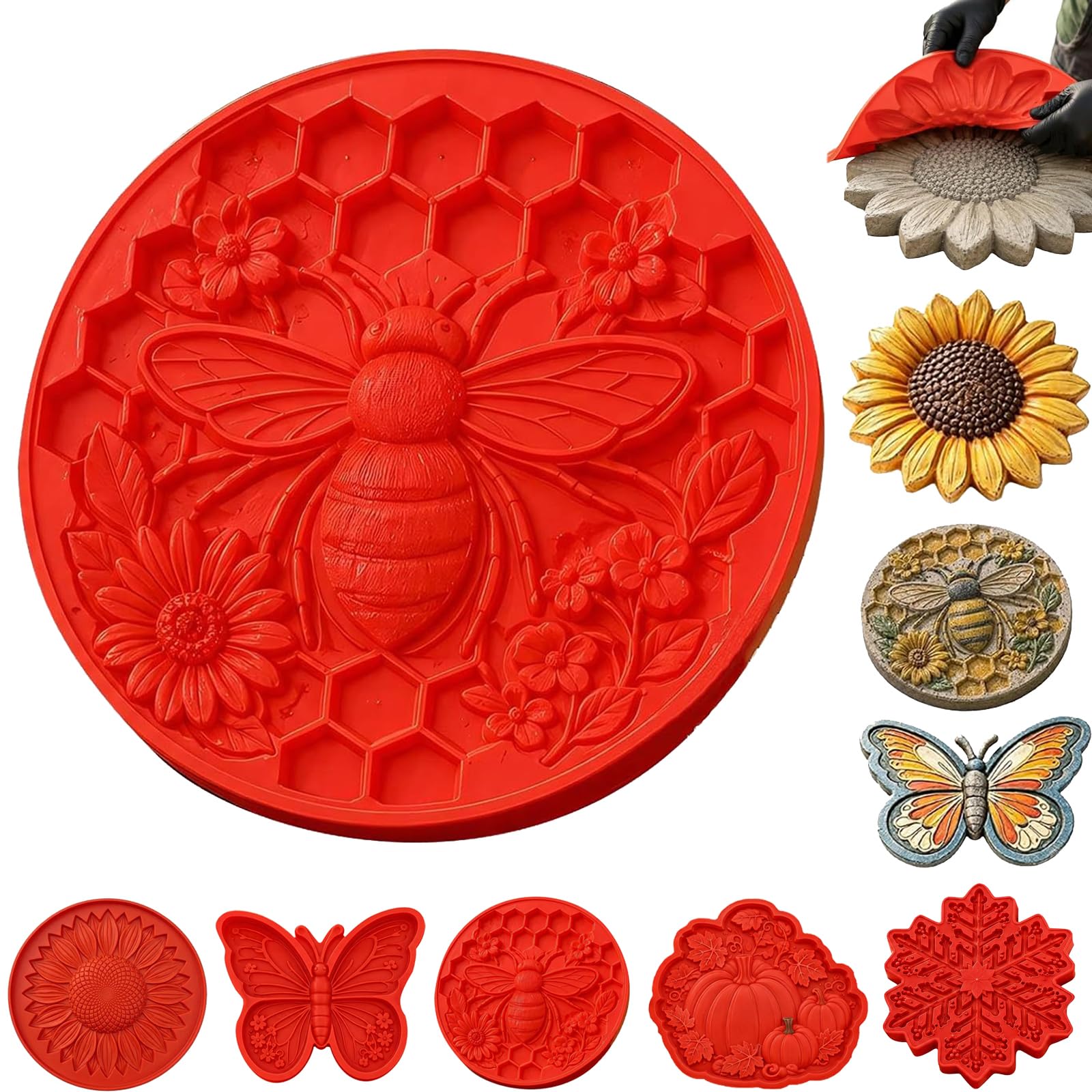 Paving Slabs Concrete Moulds for Garden Patio, Reusable DIY Stepping Stone Mould (40cm Diameter x 5cm Height) with 3D Designs, Cement Paver Maker for Walkways and Garden Decor (D)