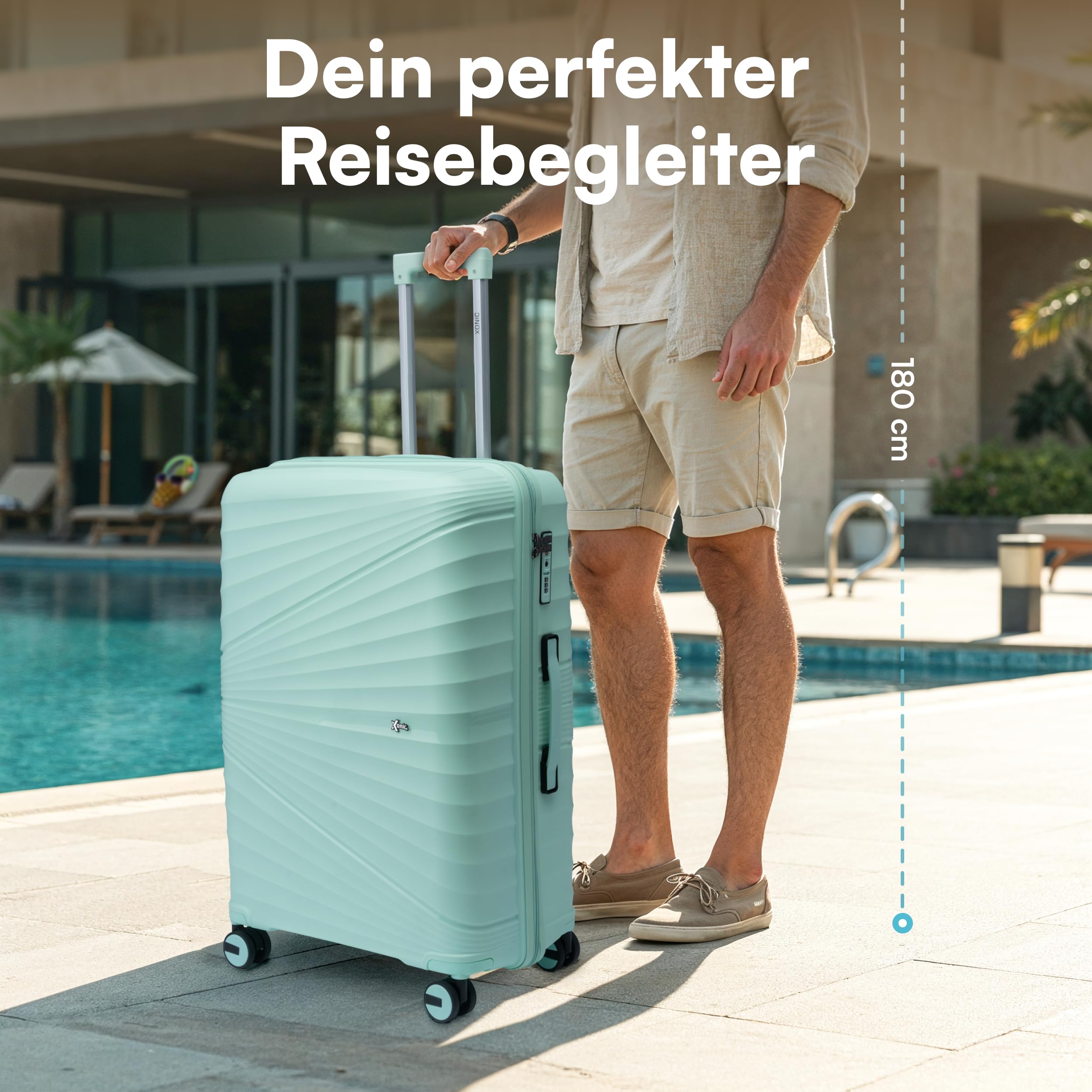 Xonic® Hartschalenkoffer Serie aus Polypropylen mit 360° Doppelrollen & TSA-Schloss – Reisekoffer in verschiedenen Größen & Farben (Mintgrün, XL (100L))