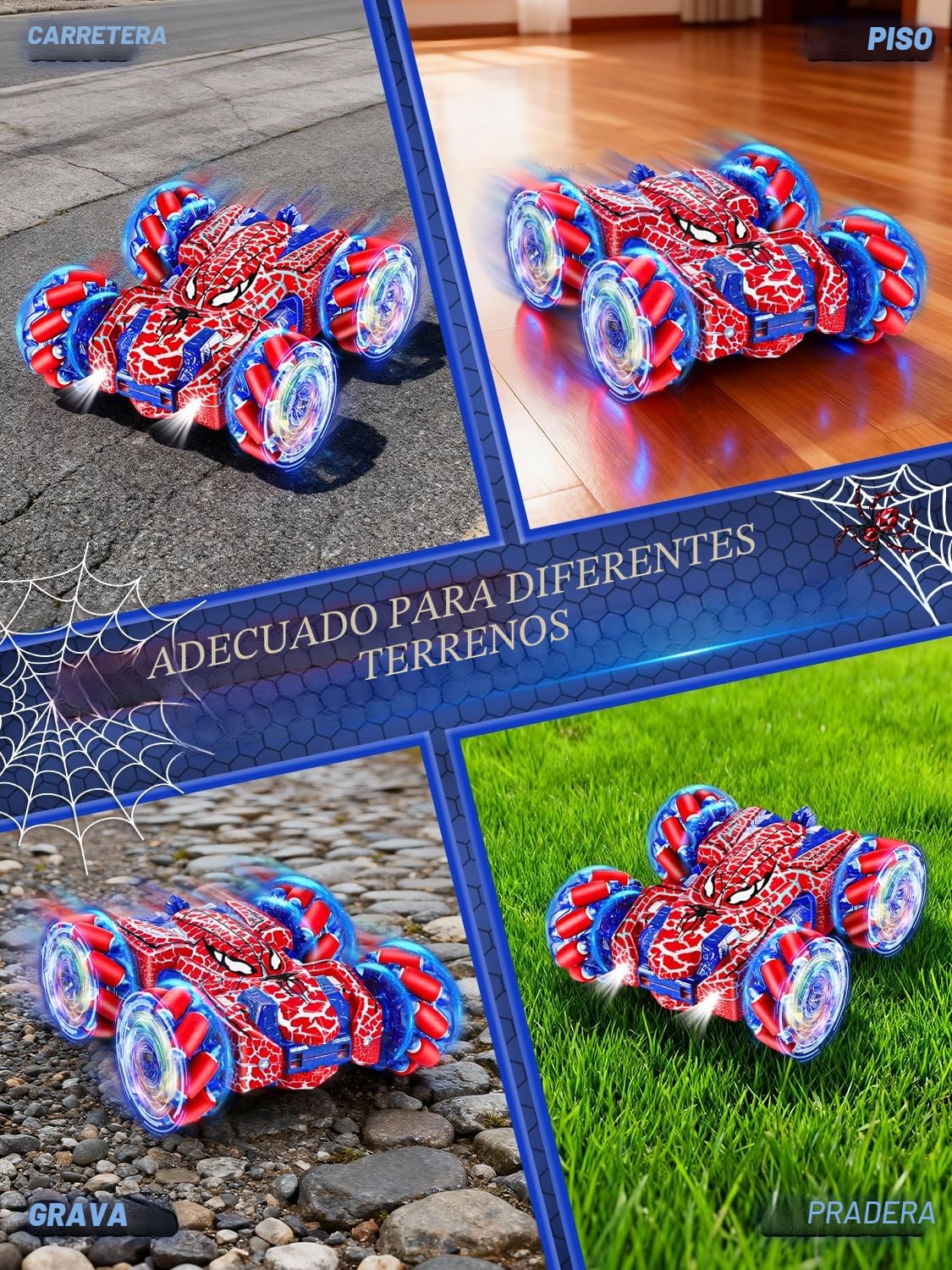 Kssvzz Coche Teledirigido Spider,2.4Ghz Monster Truck con Control Manual y Luces,360° Rotación Coche RC de Doble Cara,4WD Coches Teledirigidos para Niños 3 4 5 6 7 8 Años,Regalos Cumpleaños Navidad