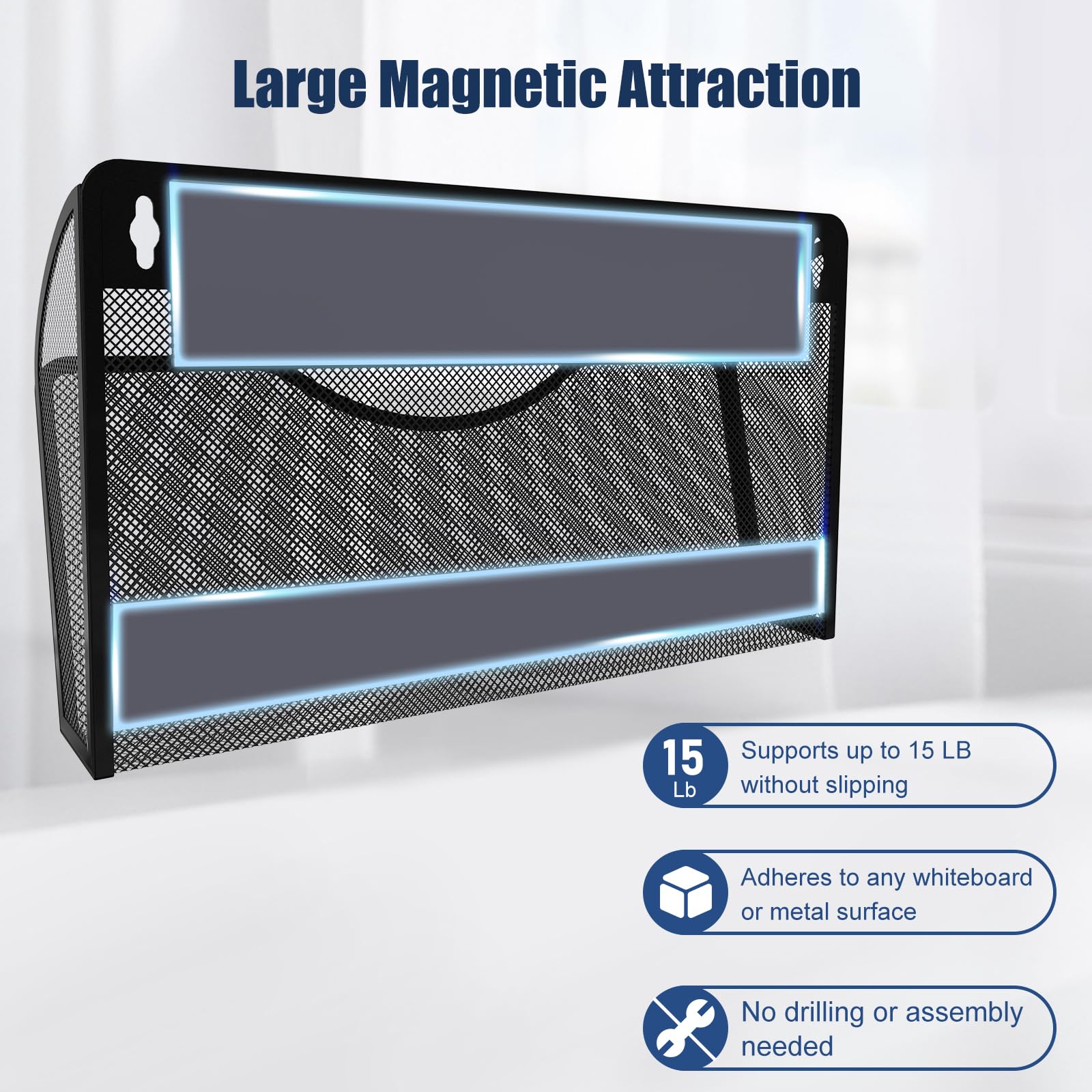 Portadocumenti magnetico con 3 tasche, organizer per cartelle portadocumenti, da appendere in ufficio, per schedari, porta carta magnetica, organizer per posta senza fori, per frigorifero, lavagna,