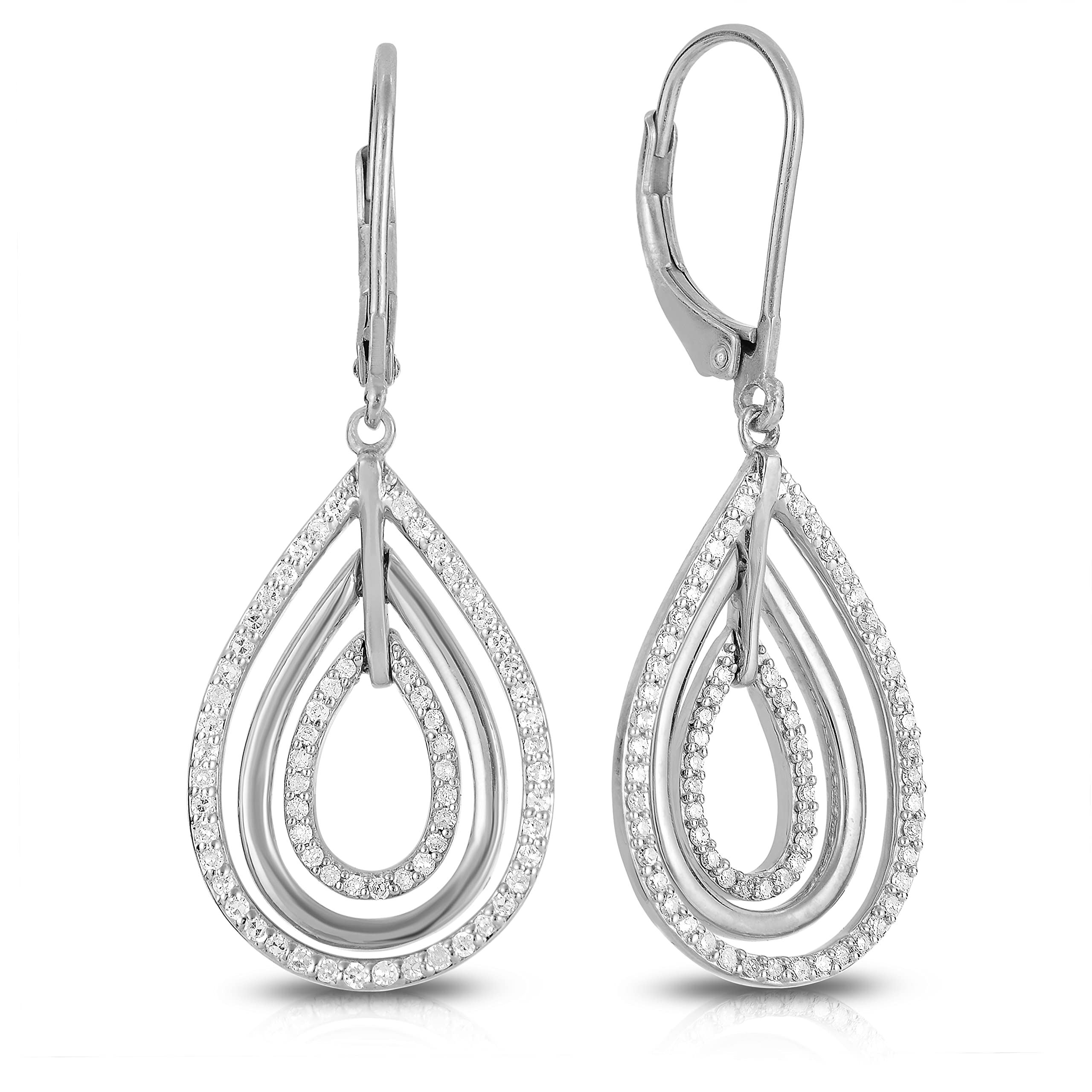 Natalia Drake Teardrop Dangle Leverback 1/2 Cttw Diamond Earrings for Women in Rhodium Plated 925 Sterling Silver