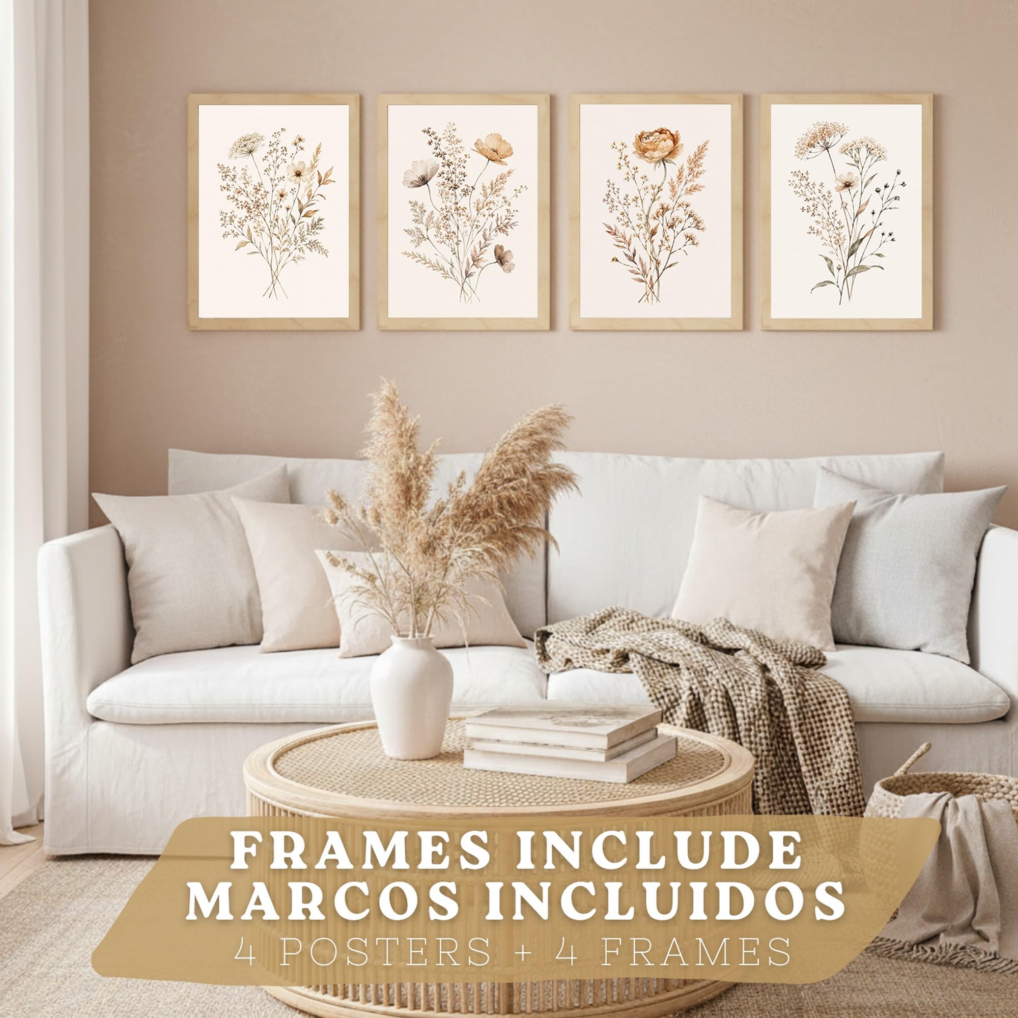 Nacnic Posters de Flores Silvestres Neutras con Acuarela Botánica Beige