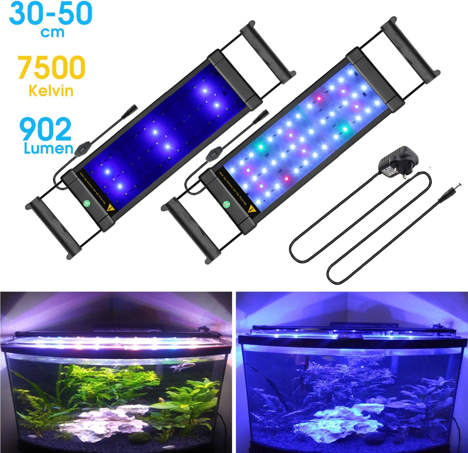 MAINLICHT Aquarium Light with RGB and Blue LED for 11"-17" Fish Tank Full Spectrum Aquarium Lights Plant Lighting Suitable for for Aquatic, Reef, Plants and Fish Keeping (Black Shell 42 LEDs)