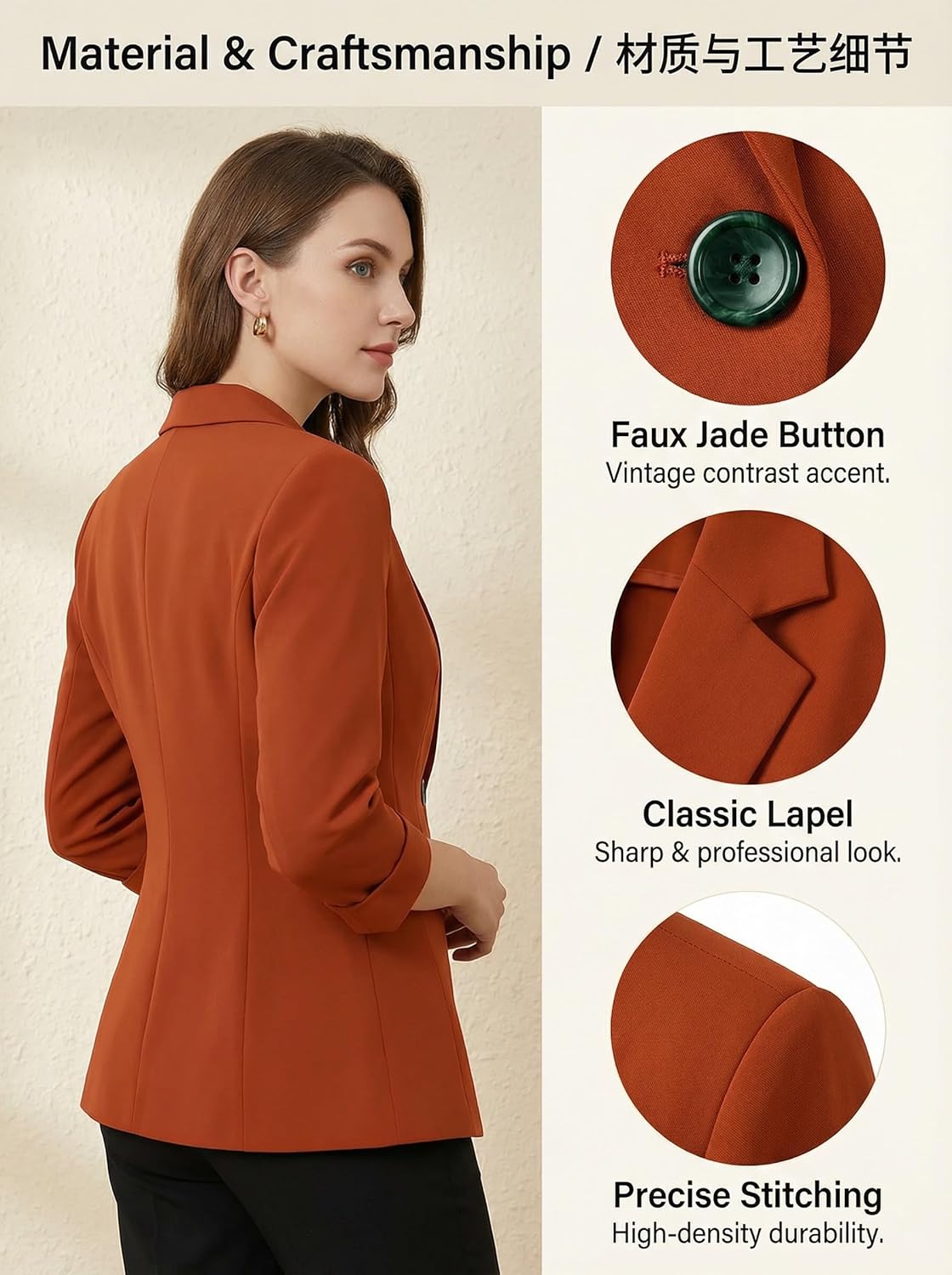 Beninos Womens Blazers 3/4 Sleeve Lightweight Office Work Blazer Jacket - Image 6