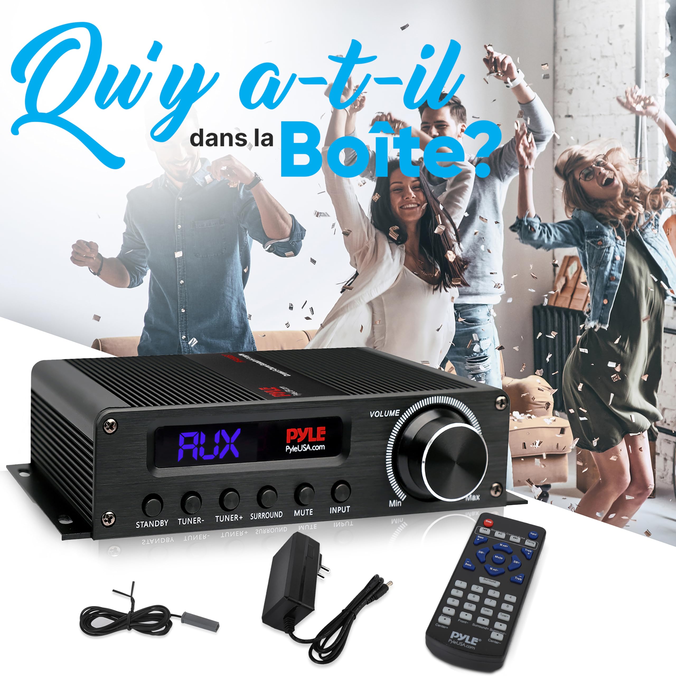 Pyle Amplificateur Home Cinéma Bluetooth 5.1 Canaux – Récepteur Audio Vidéo 100 W avec HDMI, Son Surround, Subwoofer, AUX, FM, Télécommande, Compatible TV, PC et Haut-Parleurs