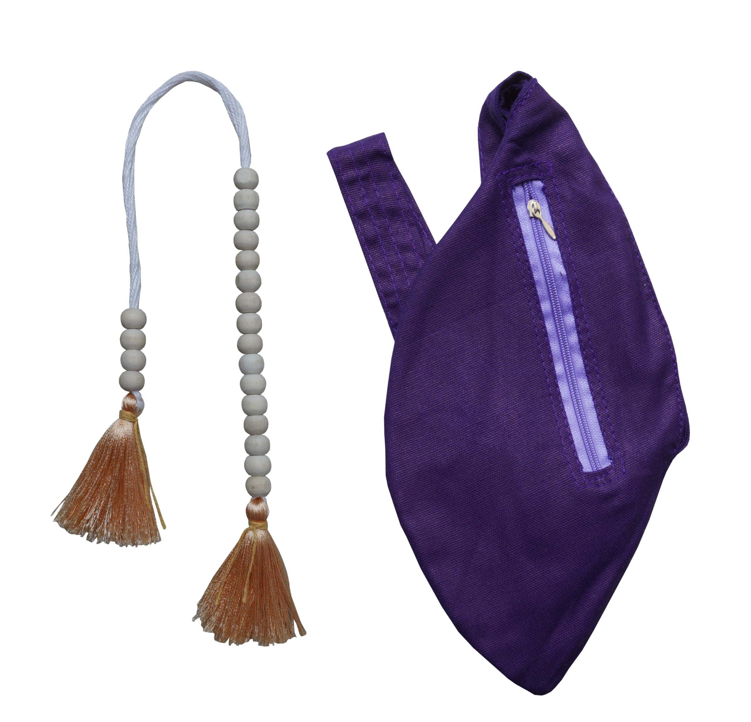 Templeshop Dual Zipper Khadi Chanting Bag Japa Counter - Handmade Double Stiched Bead Bag with Sakshi Mala, Iskcon Hare Krishna Gomukhi Jaap Jholi Beads Bags White (Violet) (B0DBZPZF59) Amazon Price History, Amazon Price Tracker
