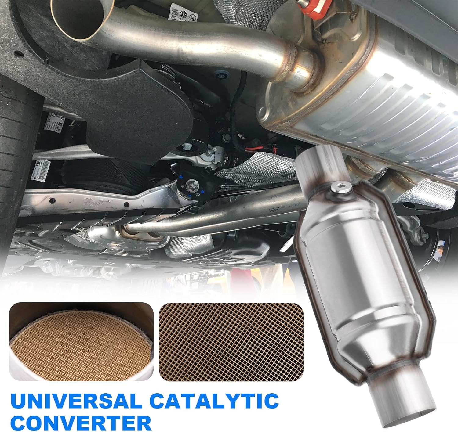 2.5" Universal Catalytic Converter, 2.5 Inch Inlet/Outle Cat Converter with O2 Port and Heat Shield (EPA Compliant)