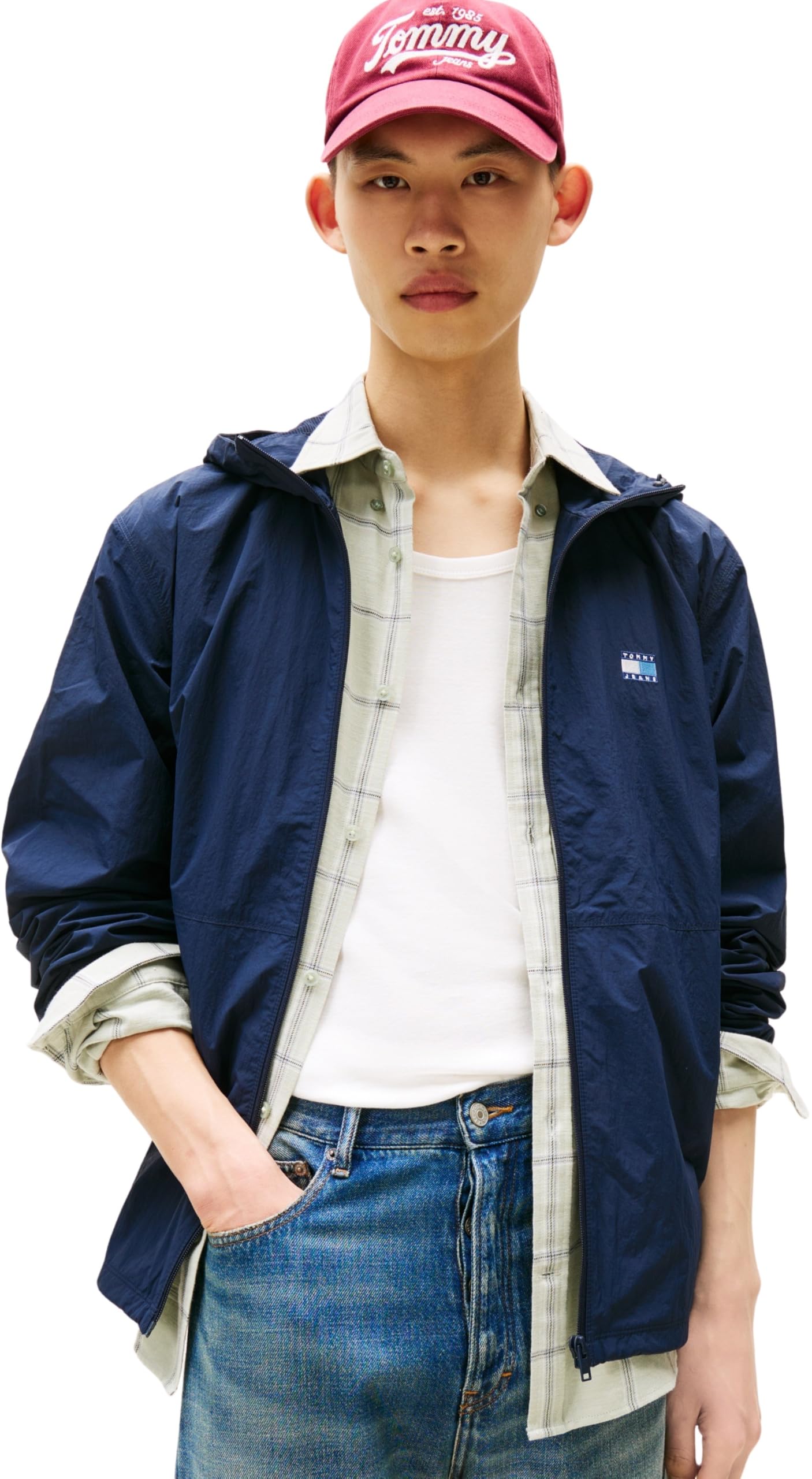 Tommy Jeans Men’s Chicago Windbreaker with Hood, Blue (Dark Night Navy), XS