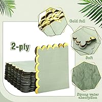 Vista 3 de Panelee Paquete de 100 servilletas de cóctel verde salvia con lámina dorada de 2 capas de postre plegadas de 5 x 5 pulgadas, servilletas desechables