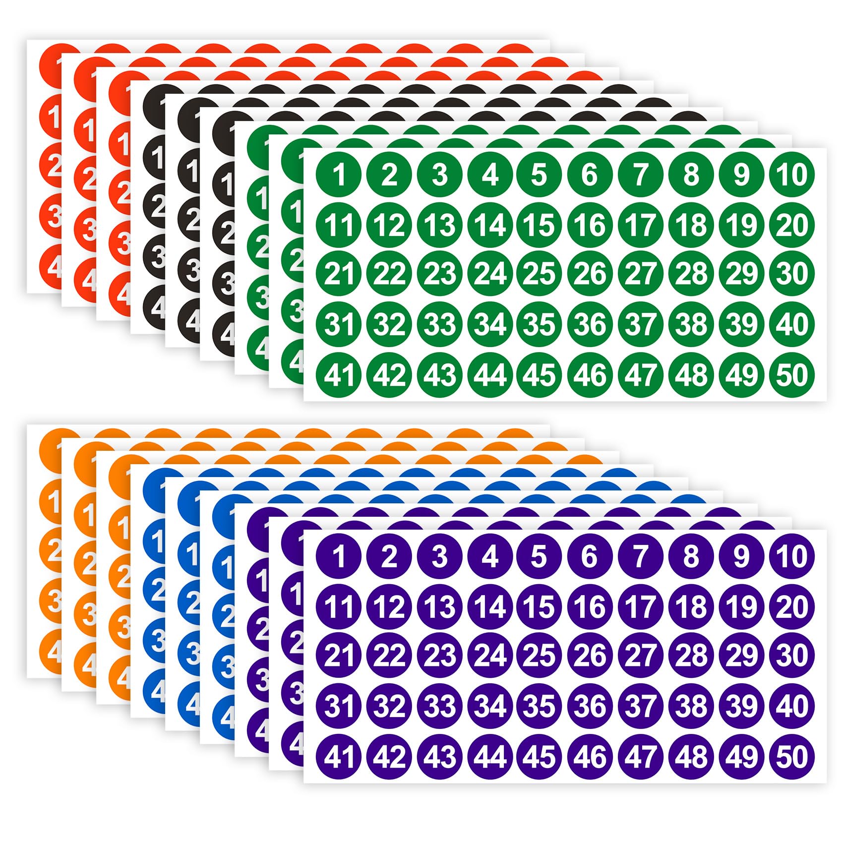 Consecutive Number Stickers, 900 PCS Number Stickers 1 to 50, 18 Sheets 1 Inch Vinyl Round Number Labels Circle Decals for Office School Teacher