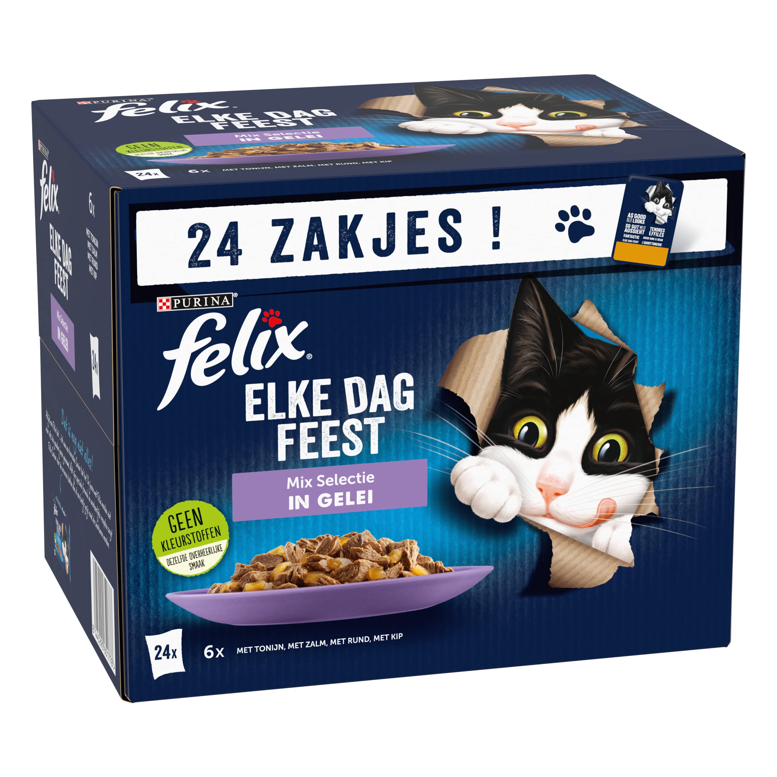 FELIX Everday Party z wołowiną, tuńczykiem, łosoś, kurczak karma dla kotów mokra 24 x 85 g (96 torebek porcji; 8,16 kg)