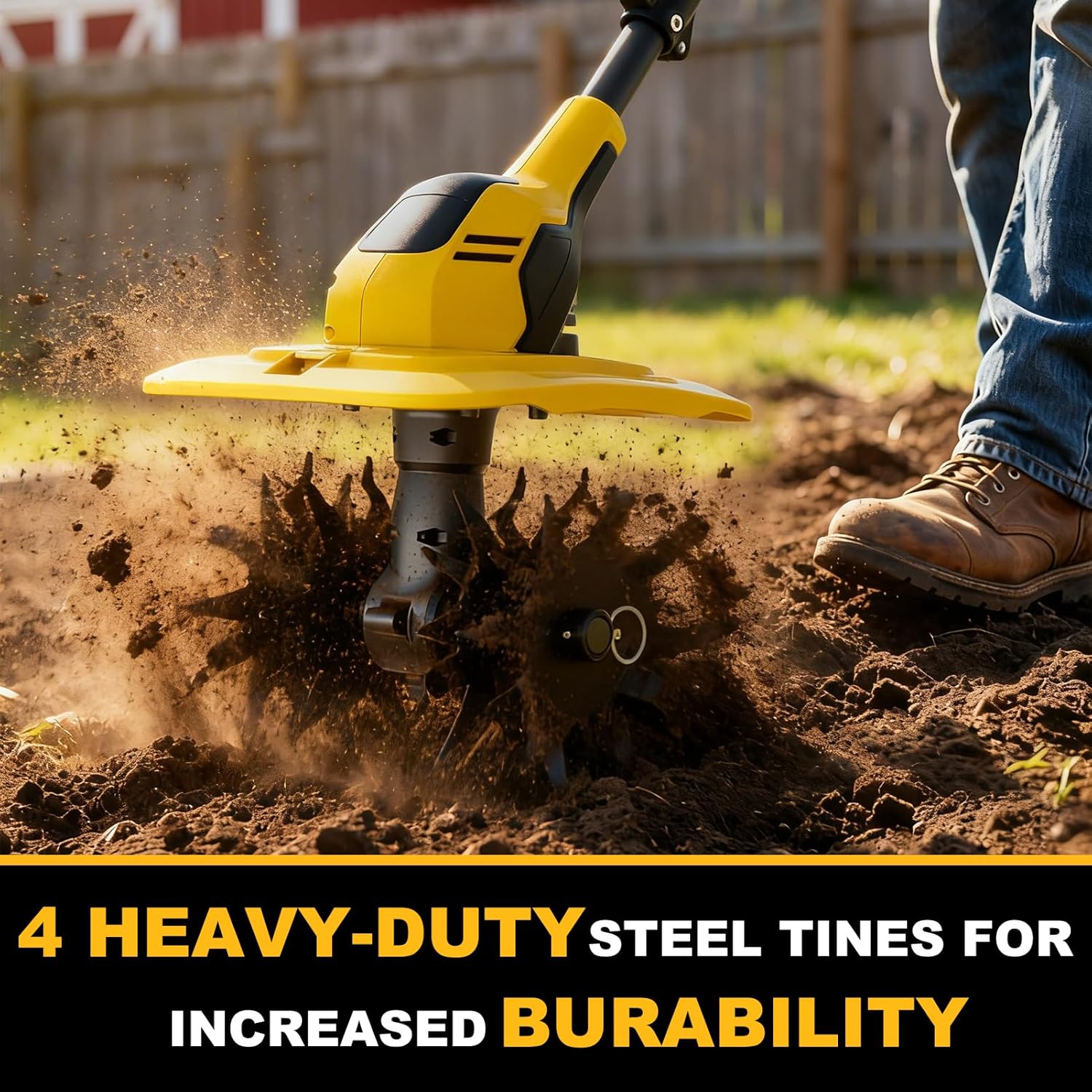 20V Cordless Garden Tiller Cultivator - Compatible with DeWalt 20V MAX Batteries, 9-in. Tilling Width & 7-in. Depth, 4 Steel Blades for Raised Beds and Flower Gardens, Battery Not Included