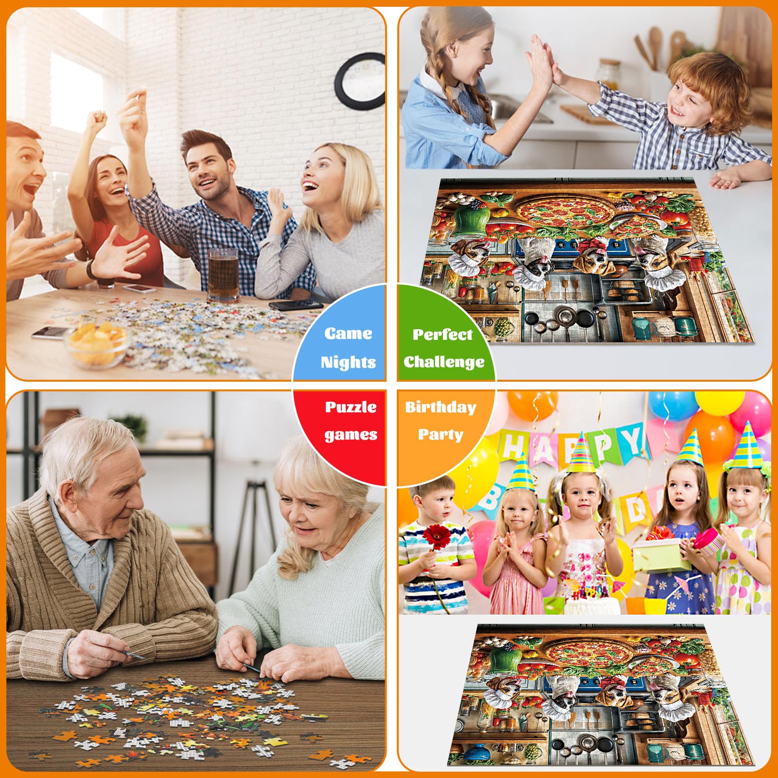Puzzles 1000 Pieces for Adults Jigsaw Puzzle Challenging Game for the Whole for Women Gifts for Men Theme: Dogs' Pizza Meal - Image 3