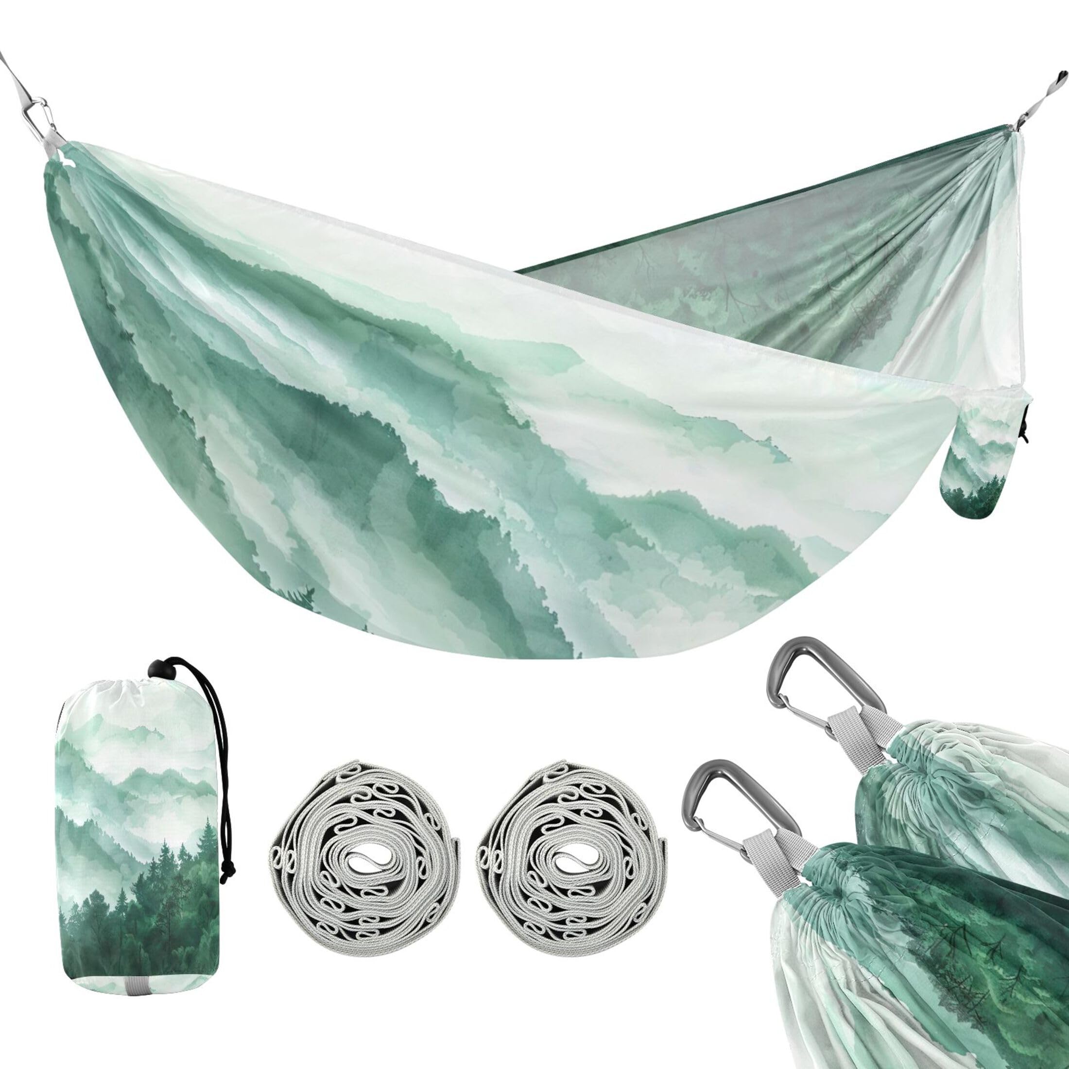 Takiito Green Mountains Hammock 330 lb Capacity Travel Camping Hammock with Tree Straps, Portable Lightweight for Outdoor Beach Backpacking Backyard Patio