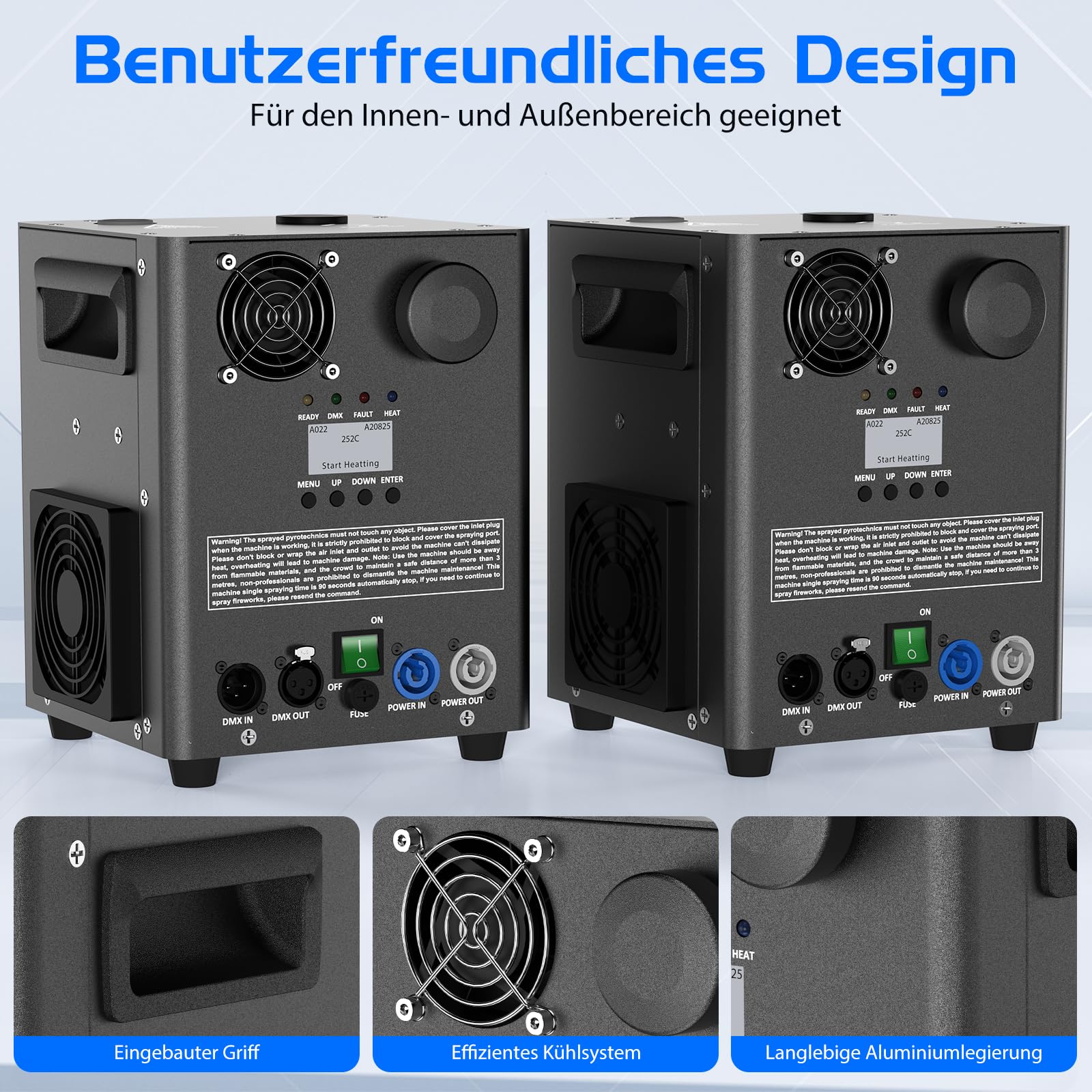 800 W macchine pirotecniche, 2 macchine DMX Cold Spark con flightcase, riscaldamento a resistenza per feste, Natale, DJ, matrimoni, eventi sportivi