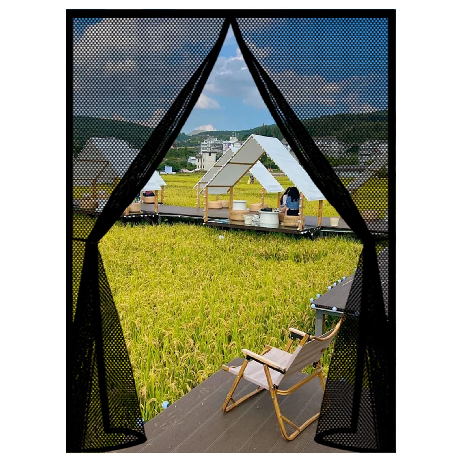Guojun Black Magnetic Screen Door 74 X 235 Cm Heavy Duty Self-Sealing No Gap Anti Mosquito Fly Insect Screen Door Hands Free No Drill Installation For Patio Bedroom Sliding Kitchen,