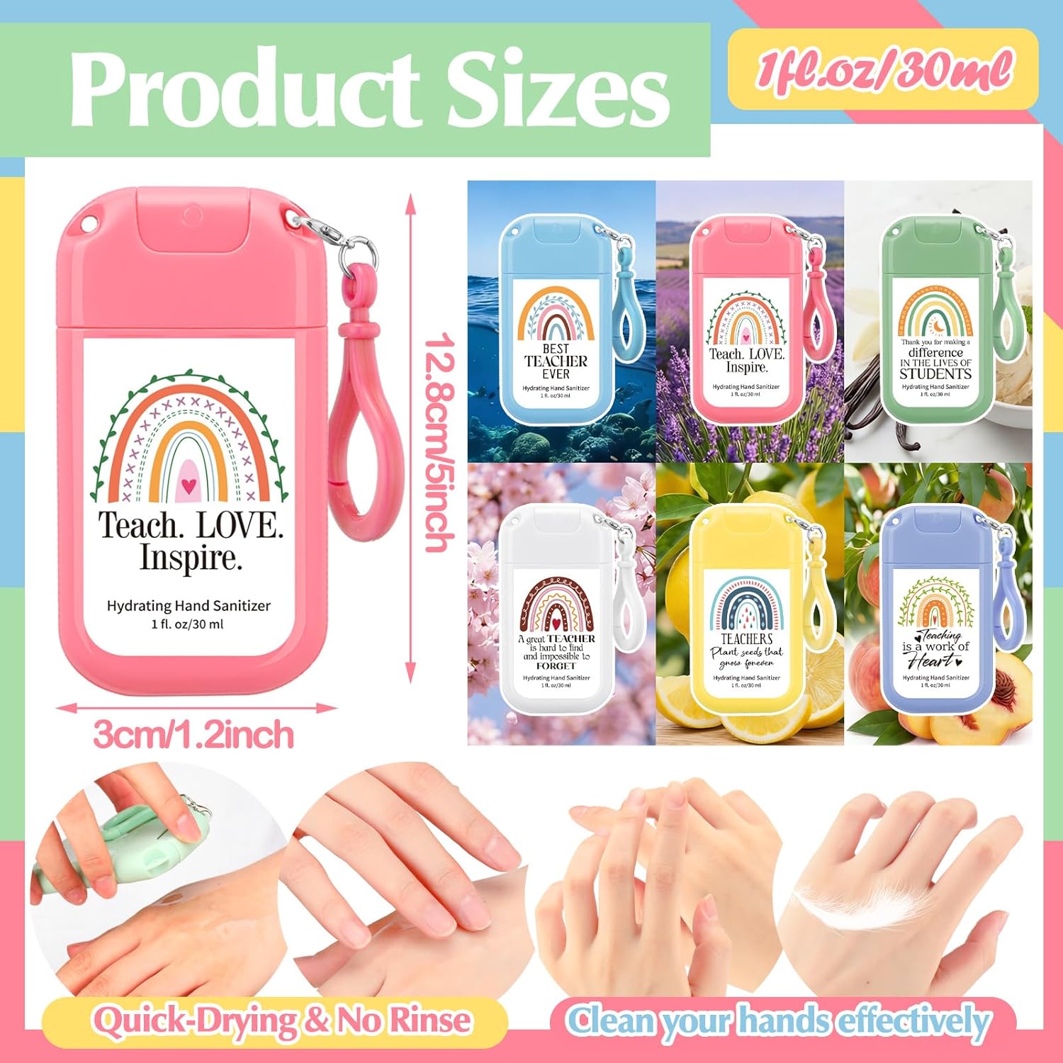 24 Pack Hand Sanitizer Spray Bulk Thank You Travel Size Mini Hydrating Hand Sanitizer Bulk Mothers Day Church Gifts Pocket Spray for Employees Coworker Appreciation Week(Colored,Appreciation)