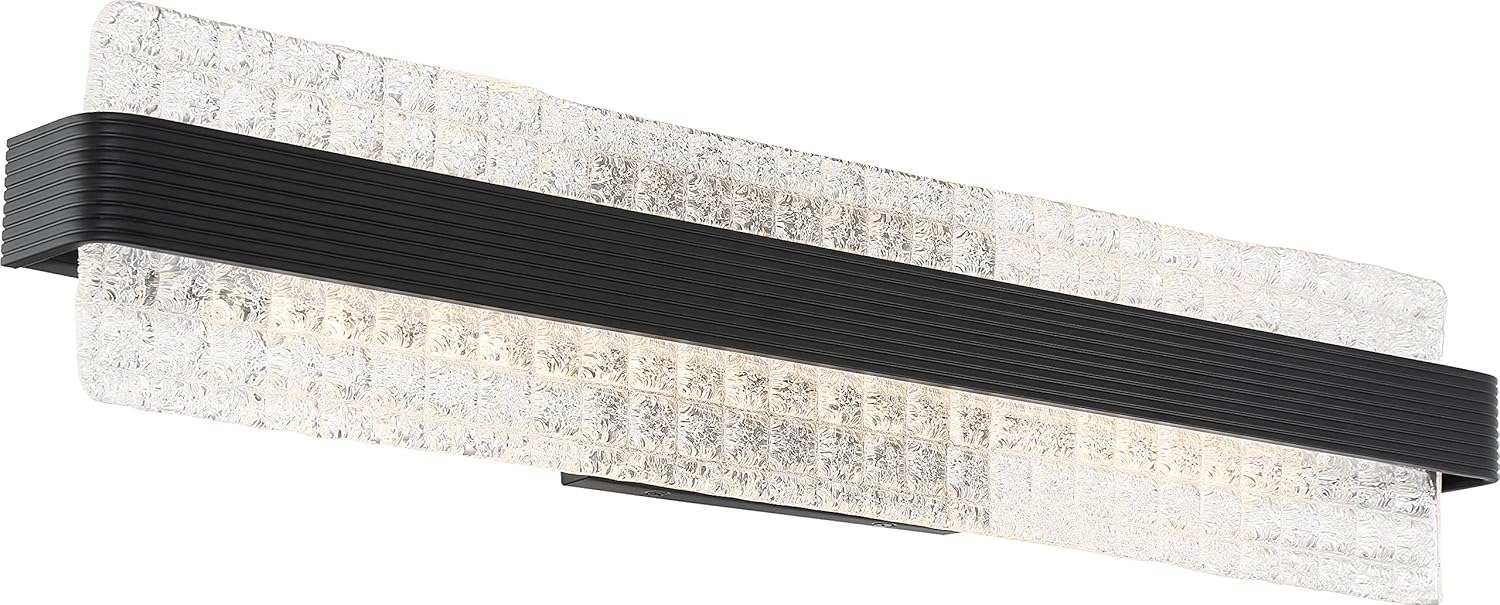 Nuvo 62/1483 Ceres LED Light Fixture, Vanity, Matte Black Finish with Ice Cube Glass, 19W